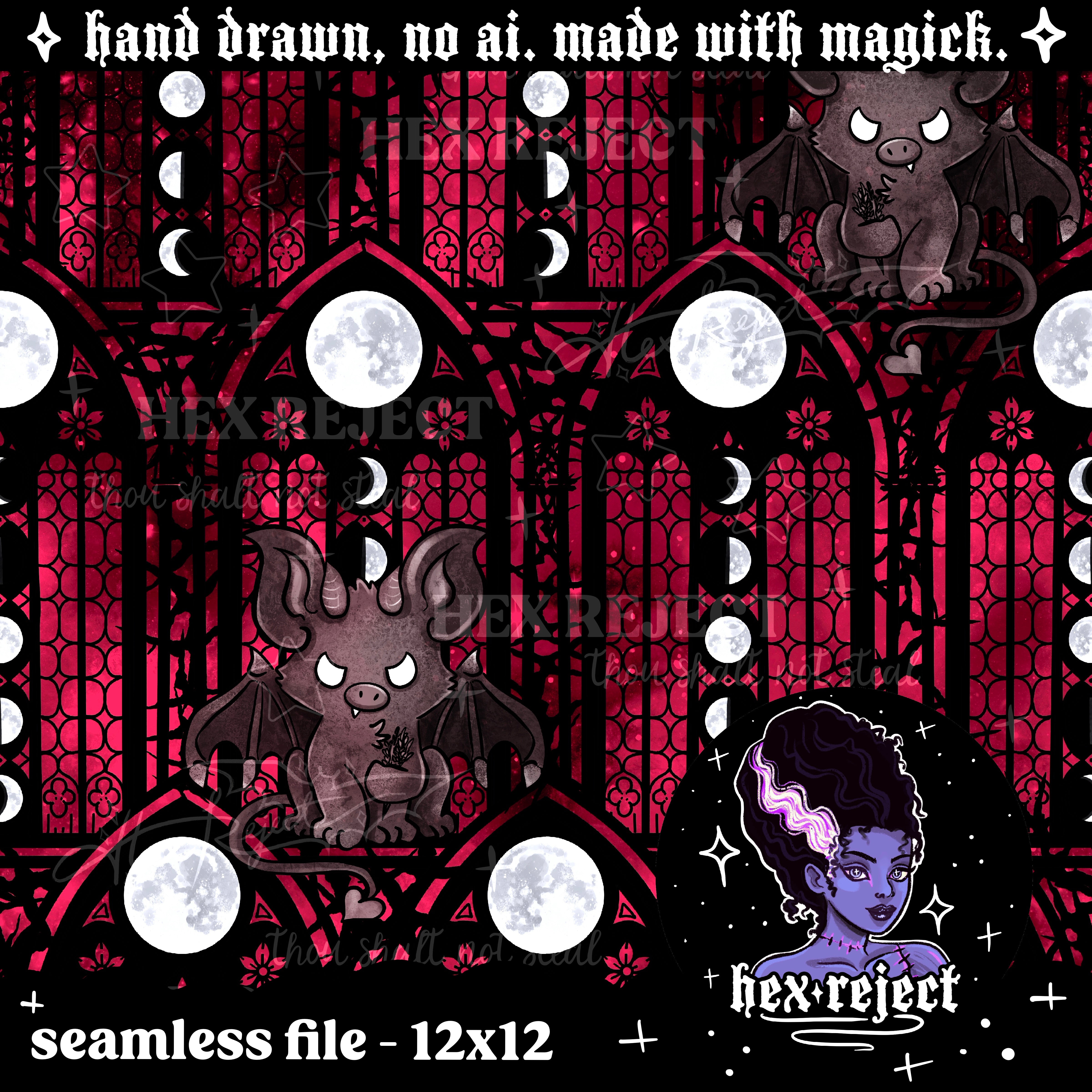 Gargoyle - Seamless & PNG files - Hextober 2025 - seamless includes bonus coord!