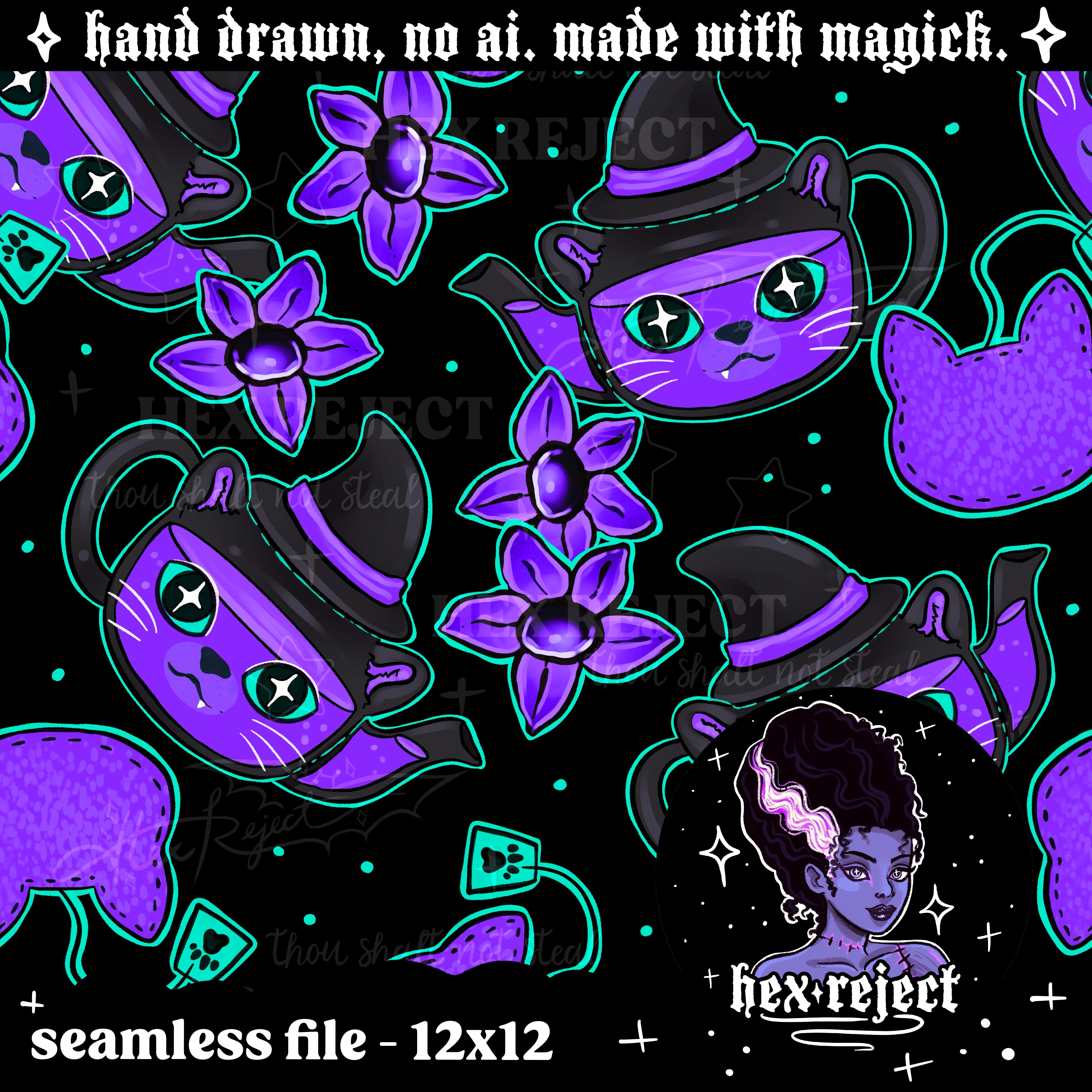 Kitteas - teapot - Seamless & PNG files - Hextober 2025