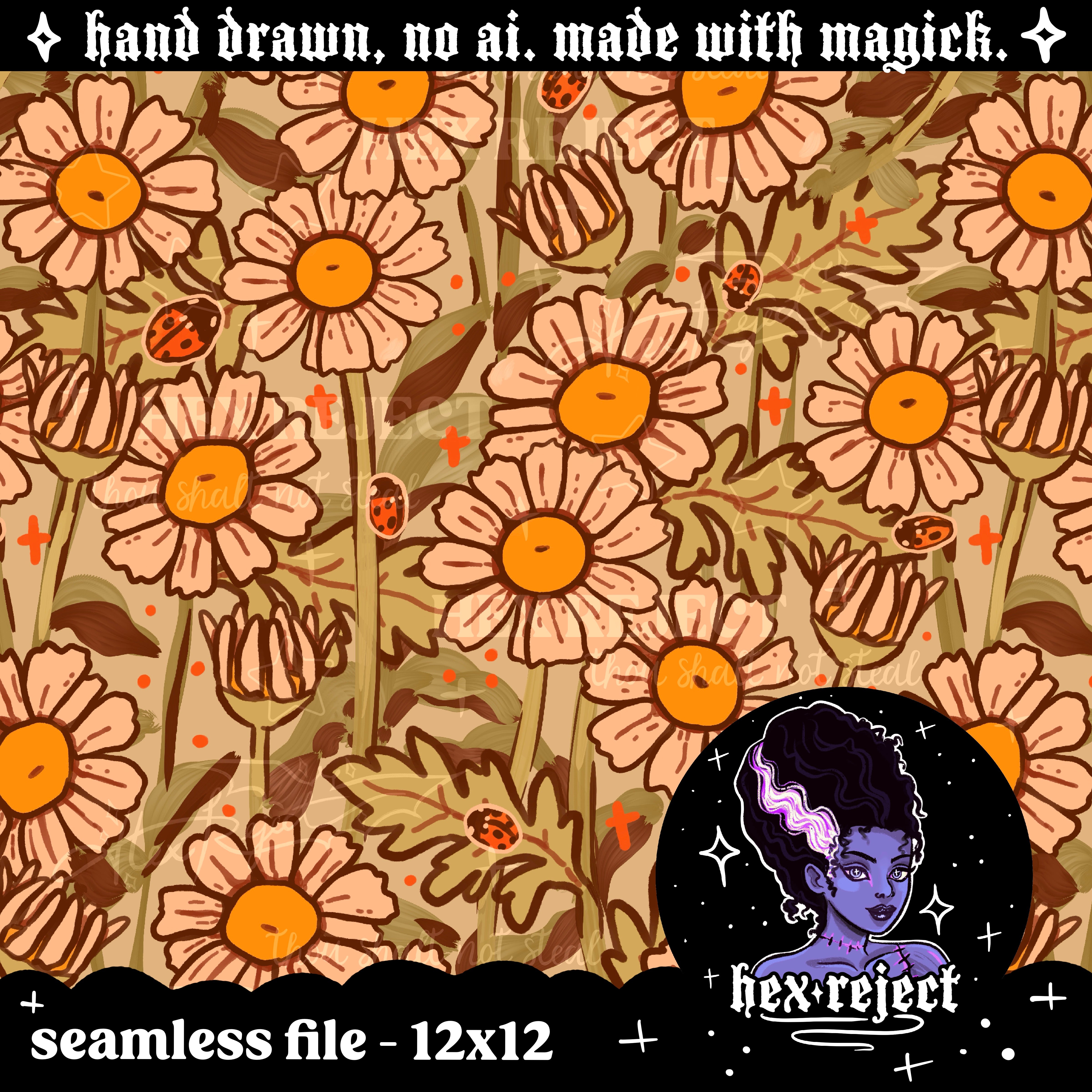 Floral Daisies and Ladybugs - Seamless files - Hextober 2025