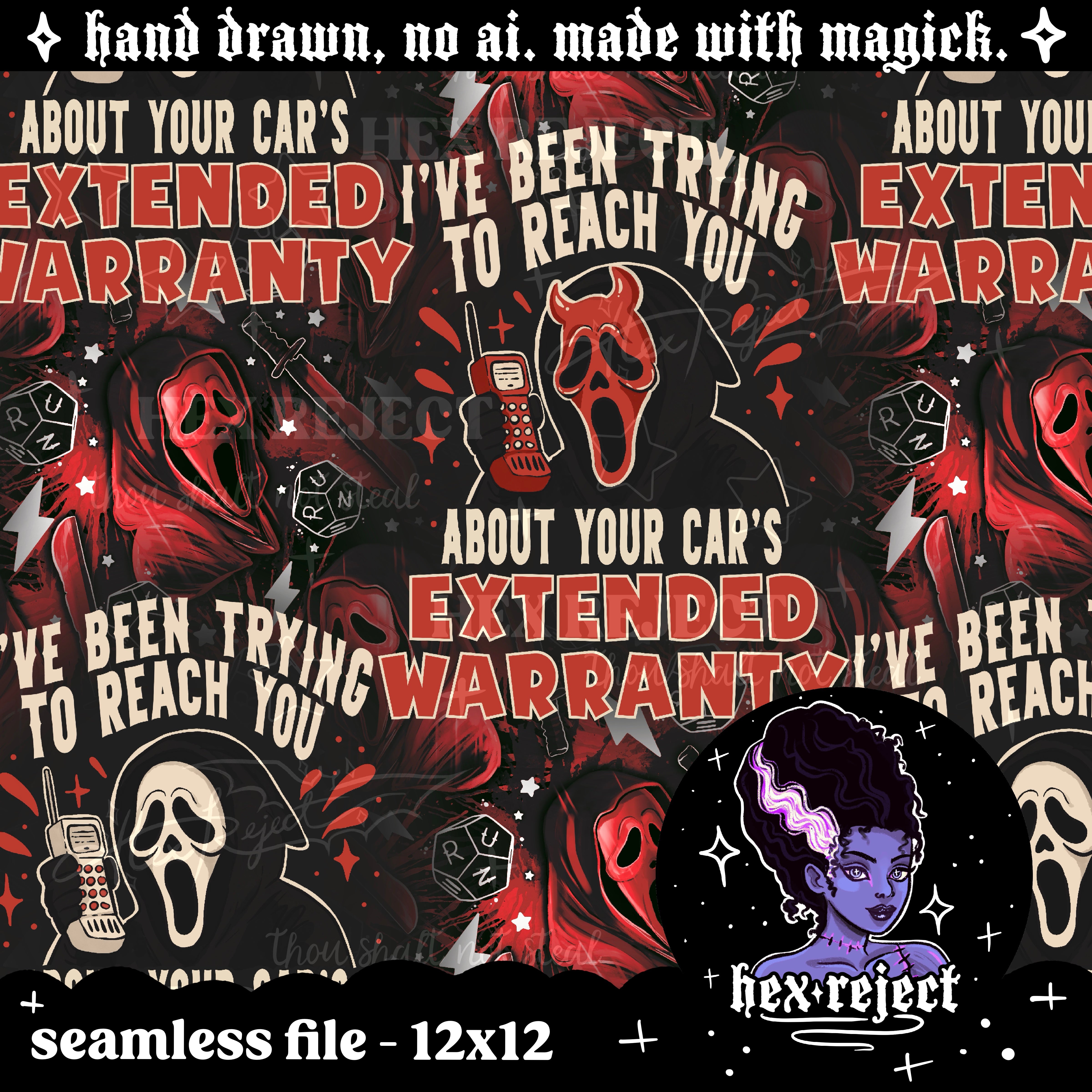 Horror - car’s extended warranty - Seamless & PNG files - Hextober 2025