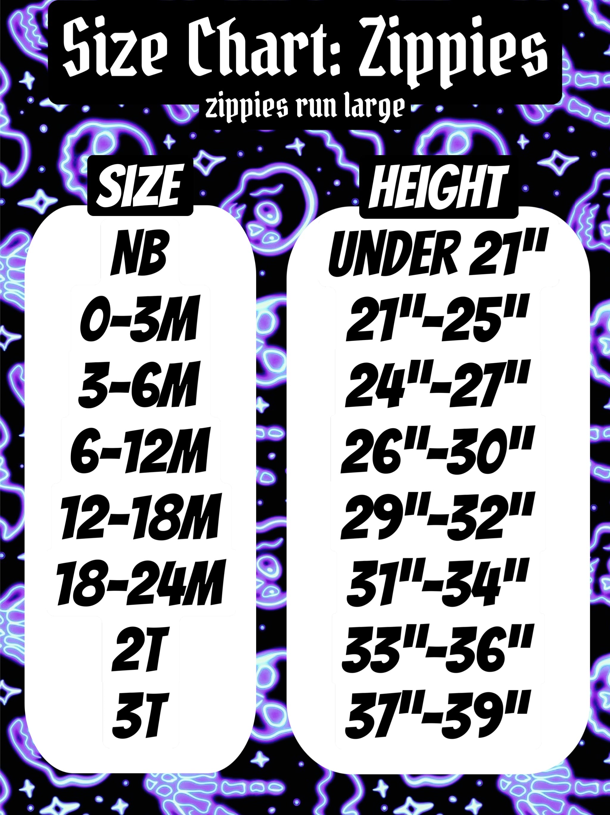 Spooky Glow Zippies (glow in the dark)