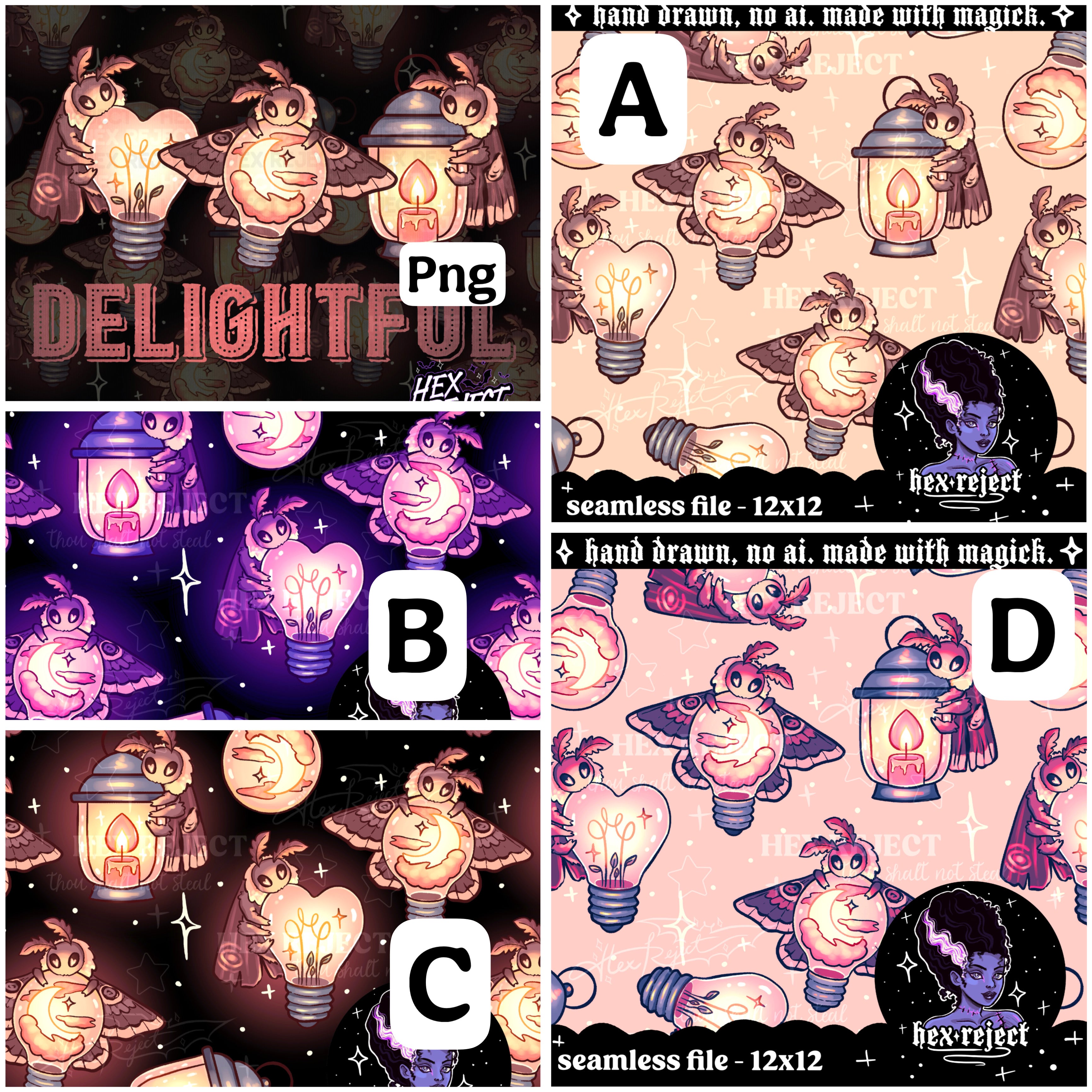 Moths - deLIGHTful - Seamless & PNG files - Hextober 2025