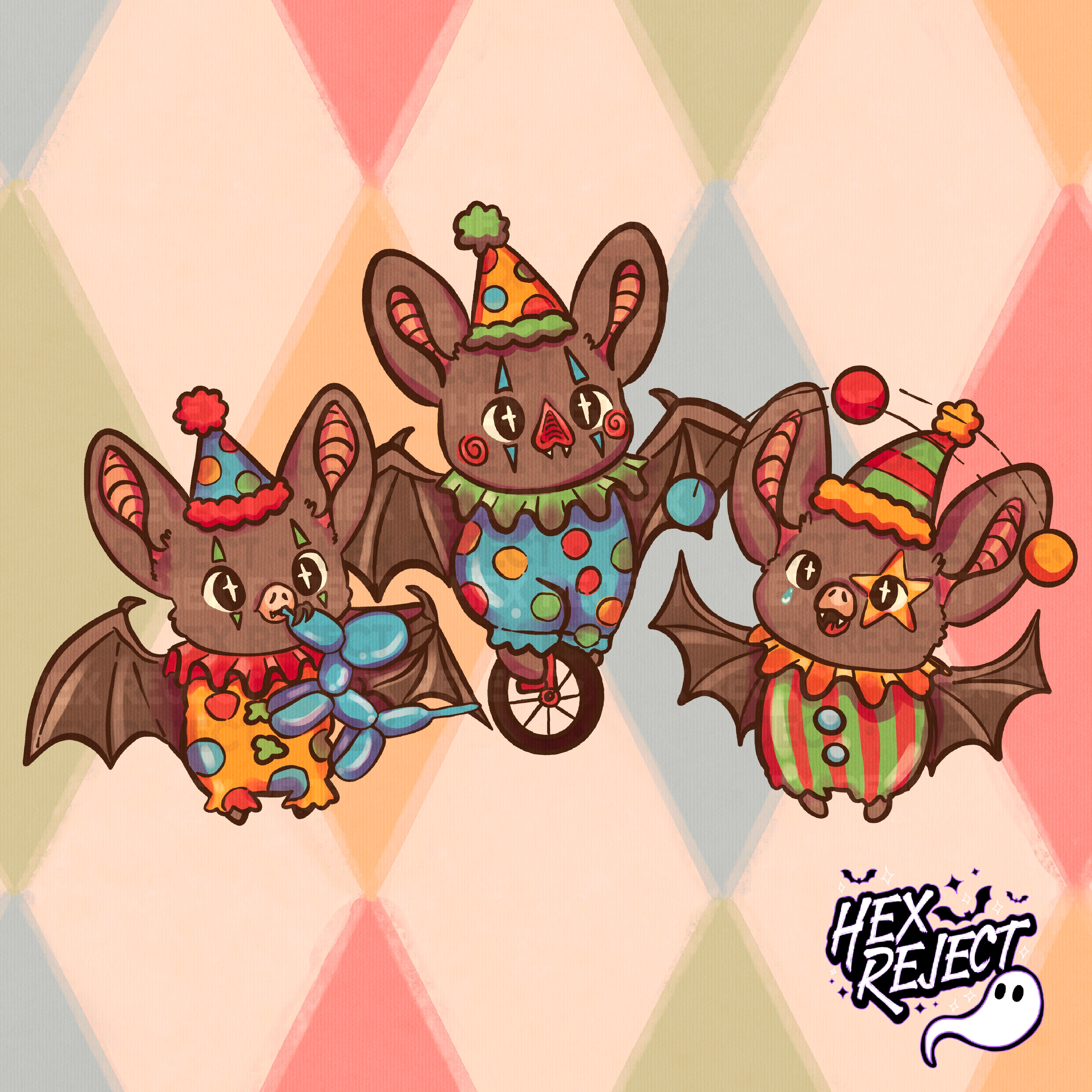 Circus Bats - cirque - Seamless & PNG files - Hextober 2025