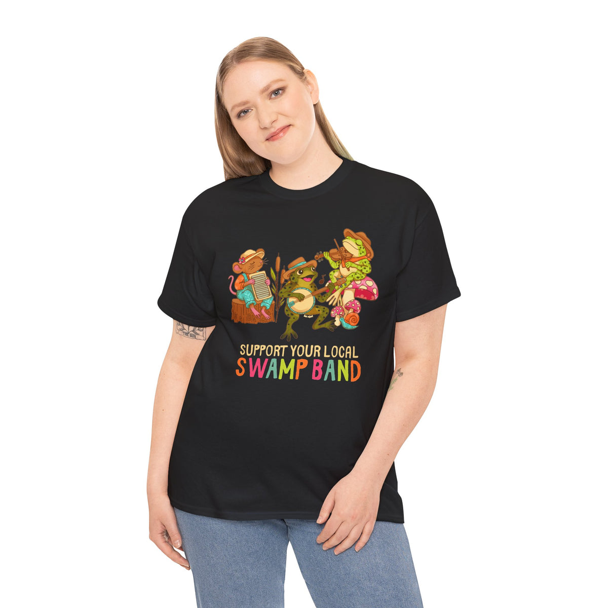 Support Your Local Swamp Band T-Shirt — Cute Frog & Mushroom Band Tee