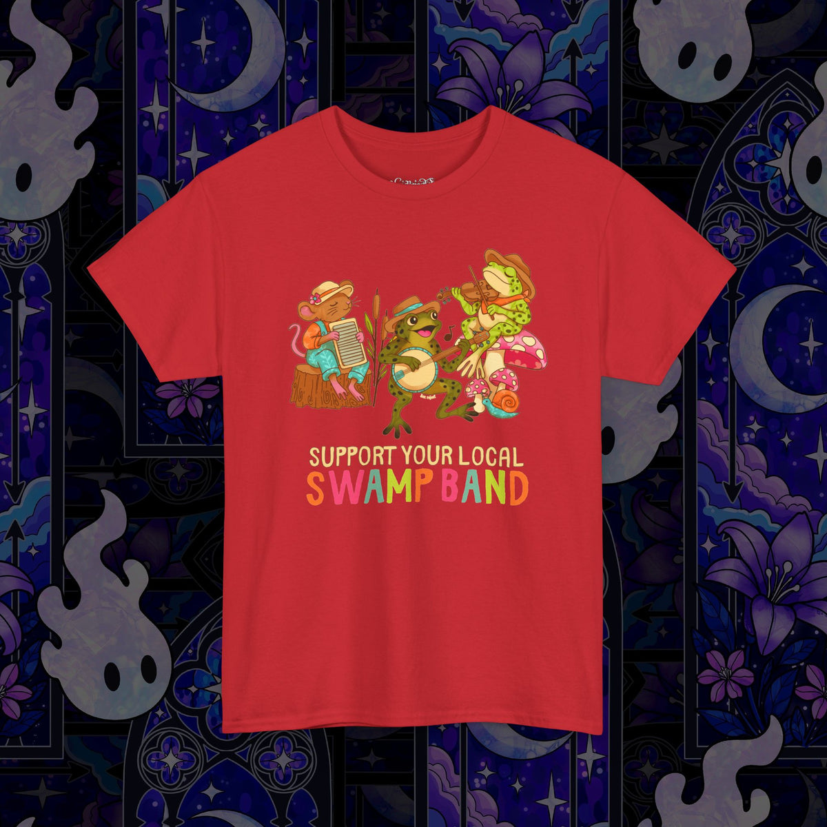 Support Your Local Swamp Band T-Shirt — Cute Frog & Mushroom Band Tee