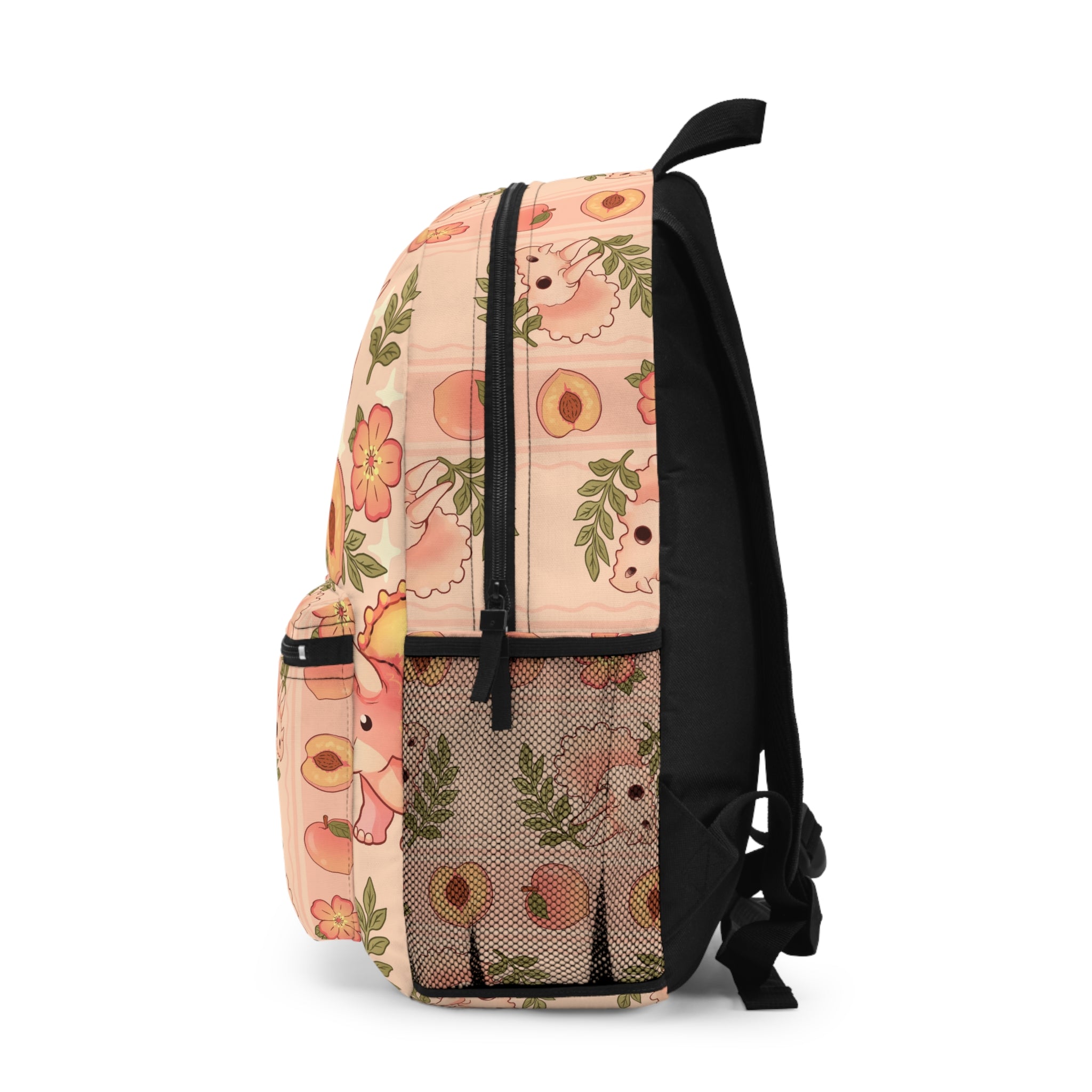 Cute Peach Triceratops Backpack — Pink Floral Dino School Bag