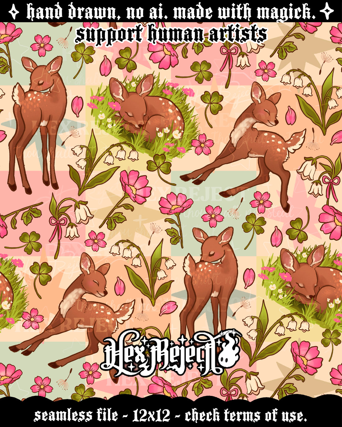 Day Nine - Bloom (Floral Fawn/Deer) : Hextober - Seamless file