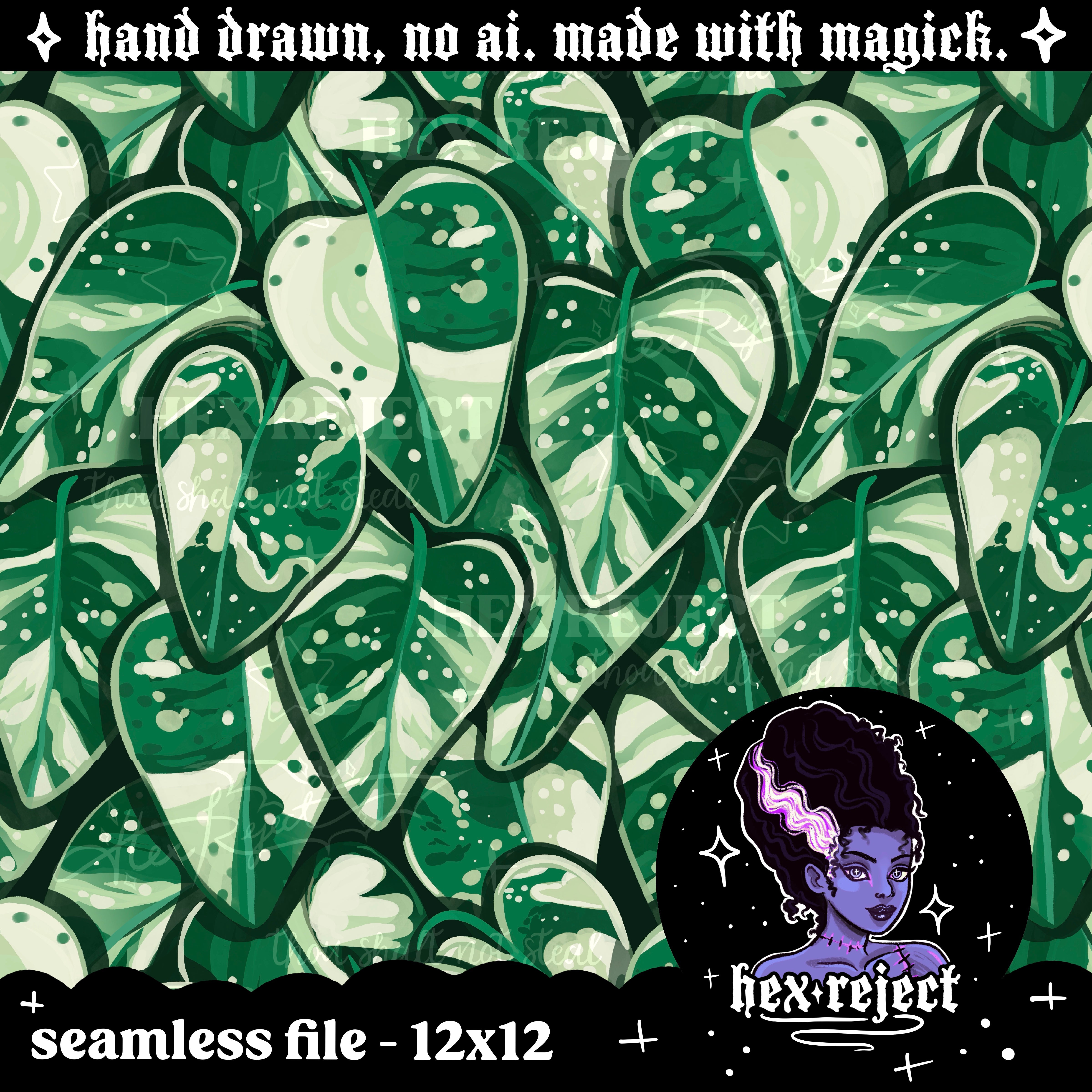 Houseplant - philodendron (variegated) - Seamless & PNG files - Hextober 2025