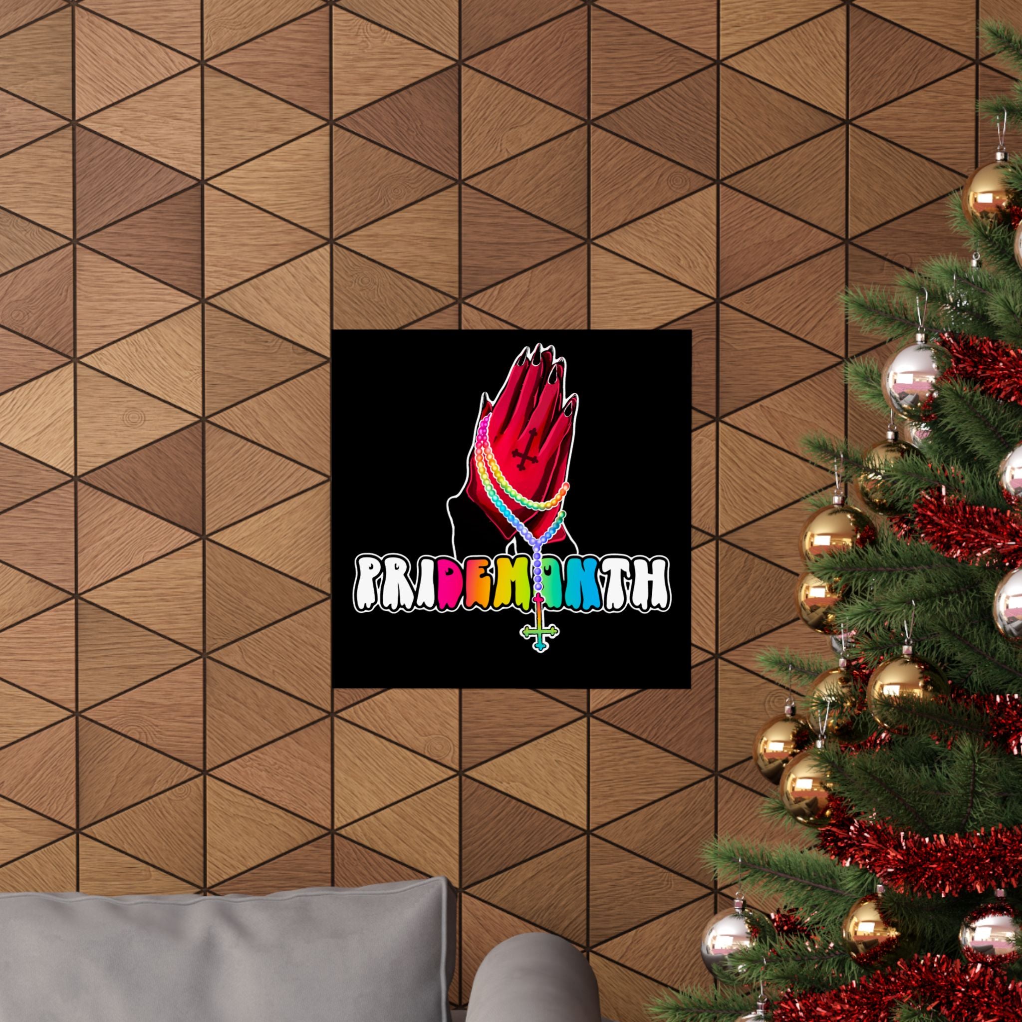 priDEMONth Poster — Rainbow 'Pride Month' Praying Hands Matte Vertical Poster
