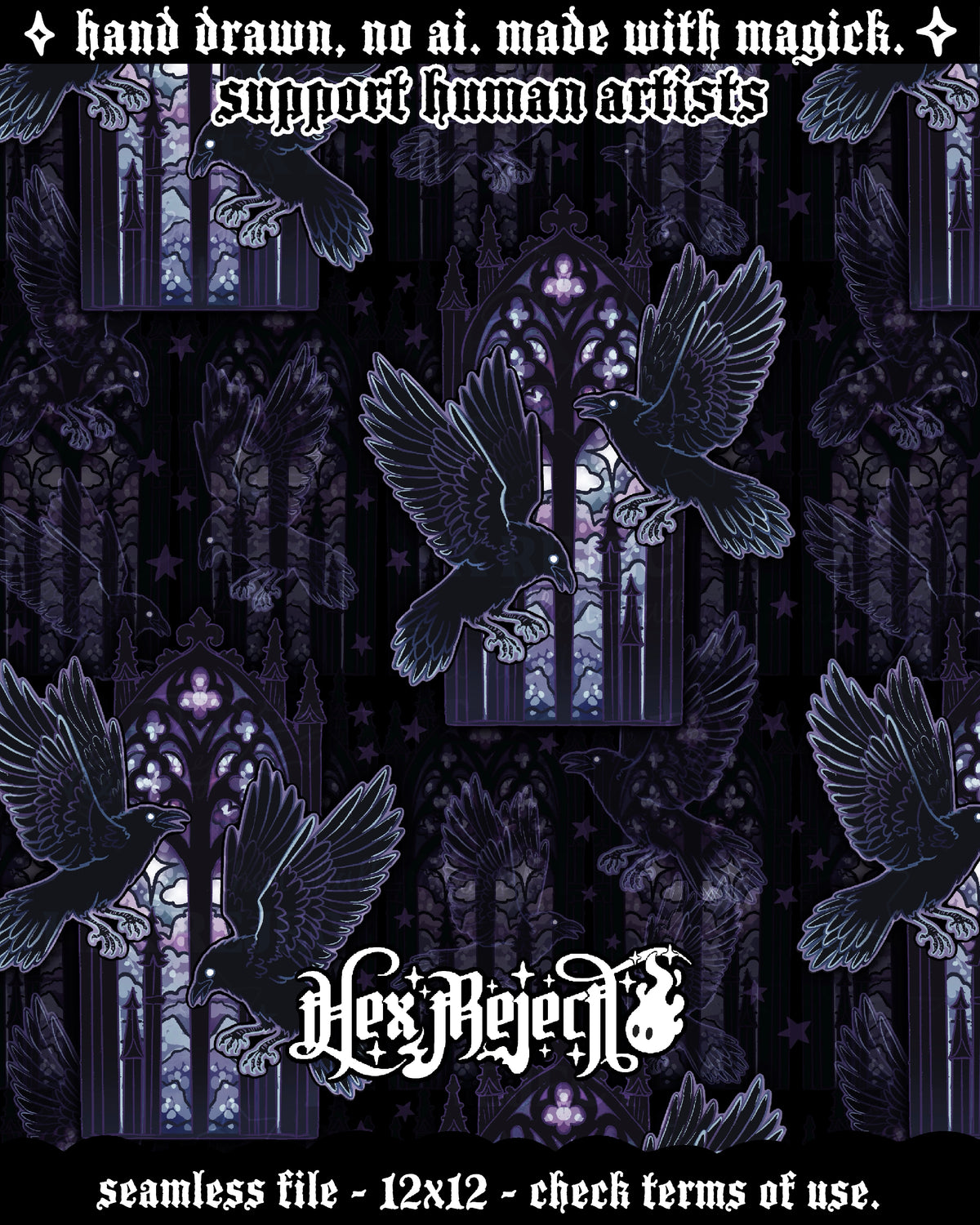 Day Fourteen - Bird - Muninn & Huginn Ravens: Hextober - Seamless file