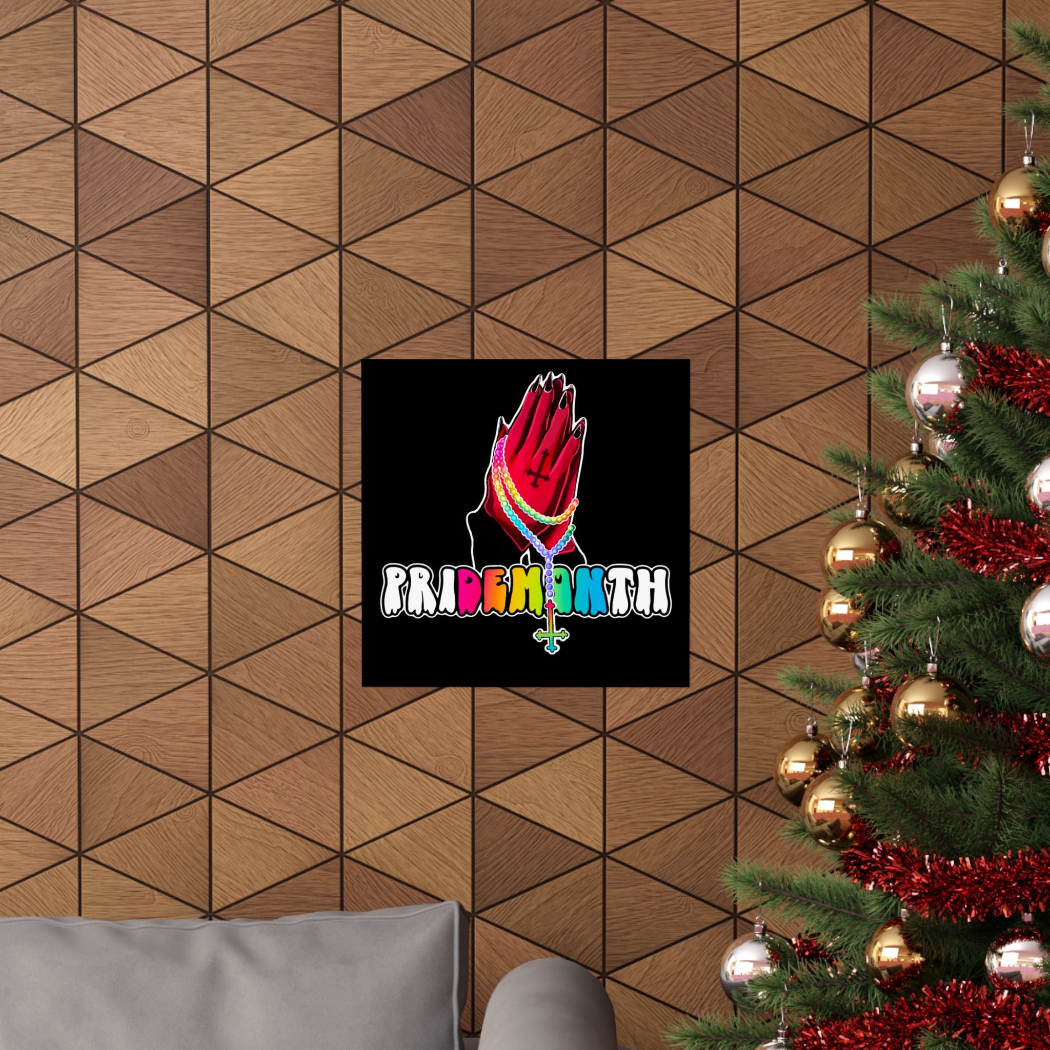 priDEMONth Poster — Rainbow 'Pride Month' Praying Hands Matte Vertical Poster