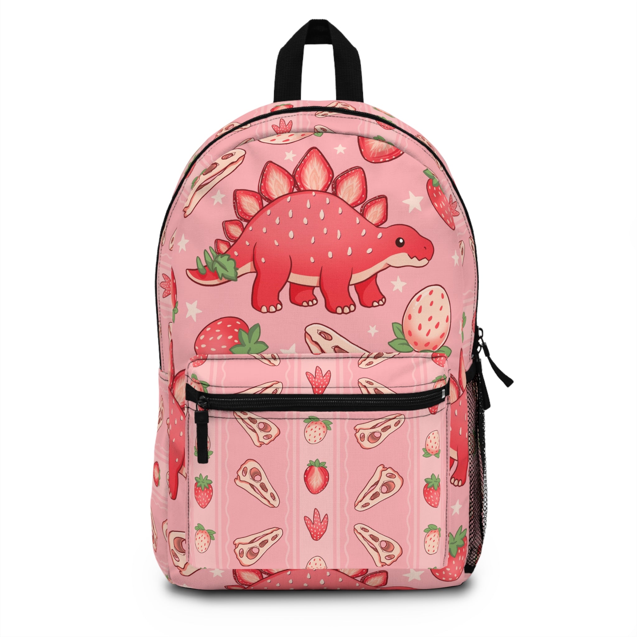 Pink Strawberry Dino Backpack – Cute Kids School Bag with Dinosaur Print