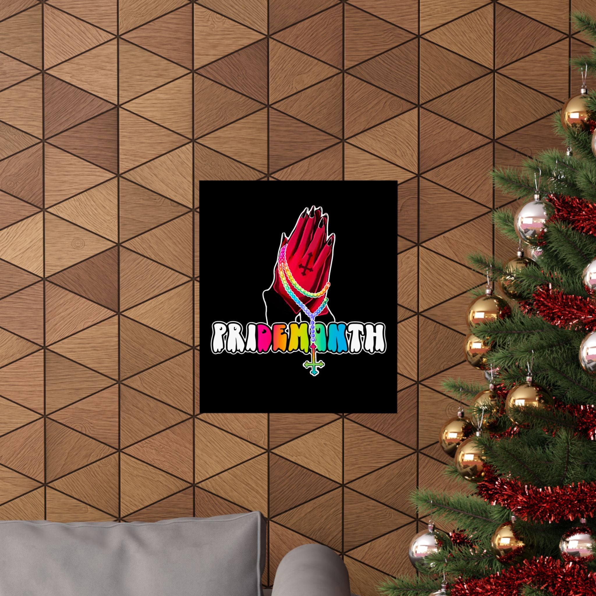 priDEMONth Poster — Rainbow 'Pride Month' Praying Hands Matte Vertical Poster