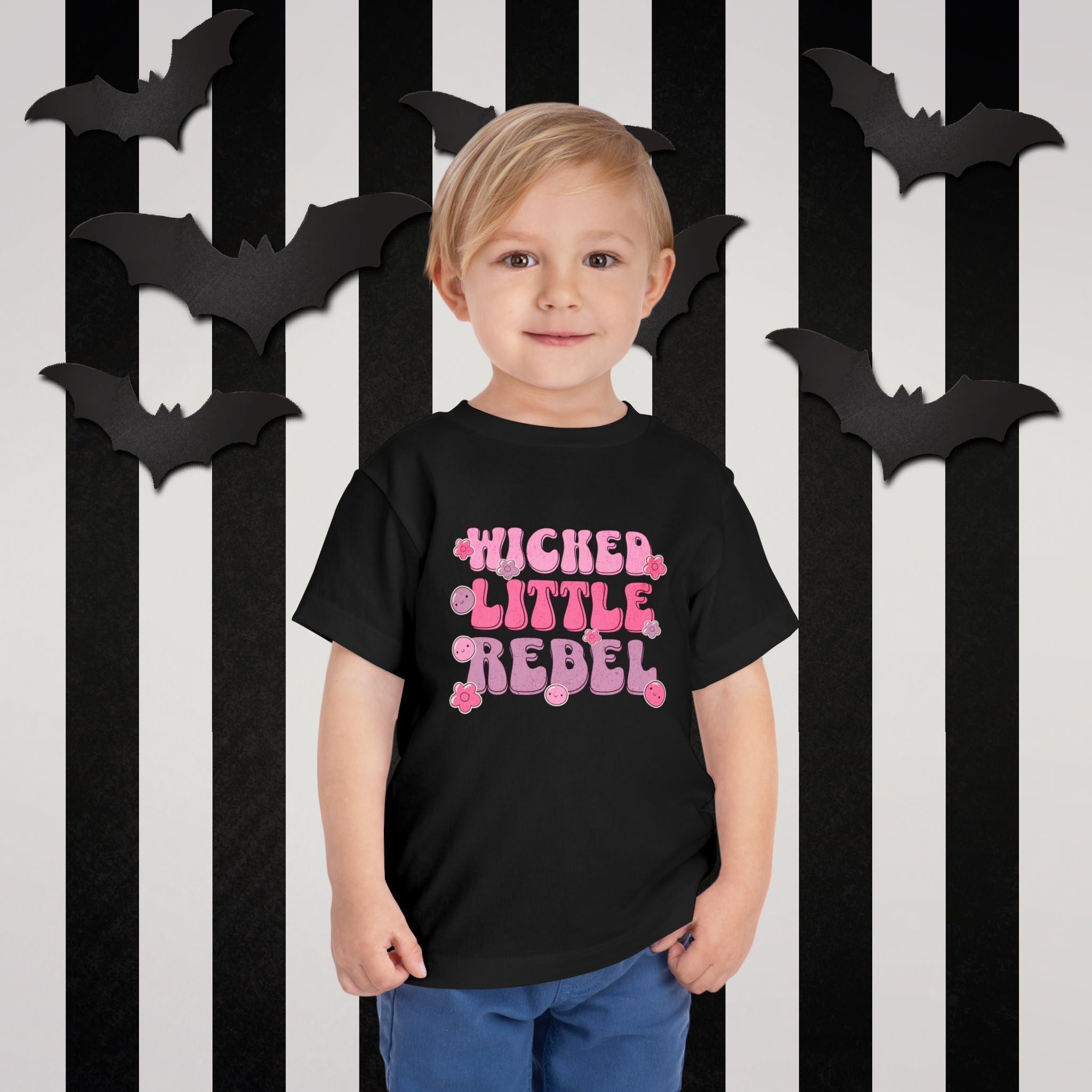 Toddler Tee - "Wicked Little Rebel" Pink Bubble Letter Shirt