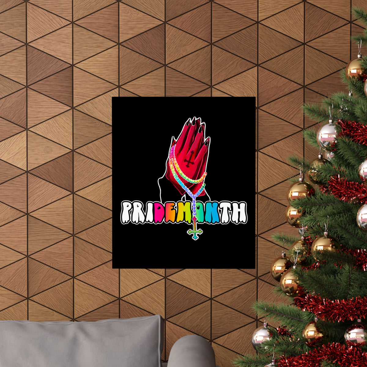priDEMONth Poster — Rainbow 'Pride Month' Praying Hands Matte Vertical Poster