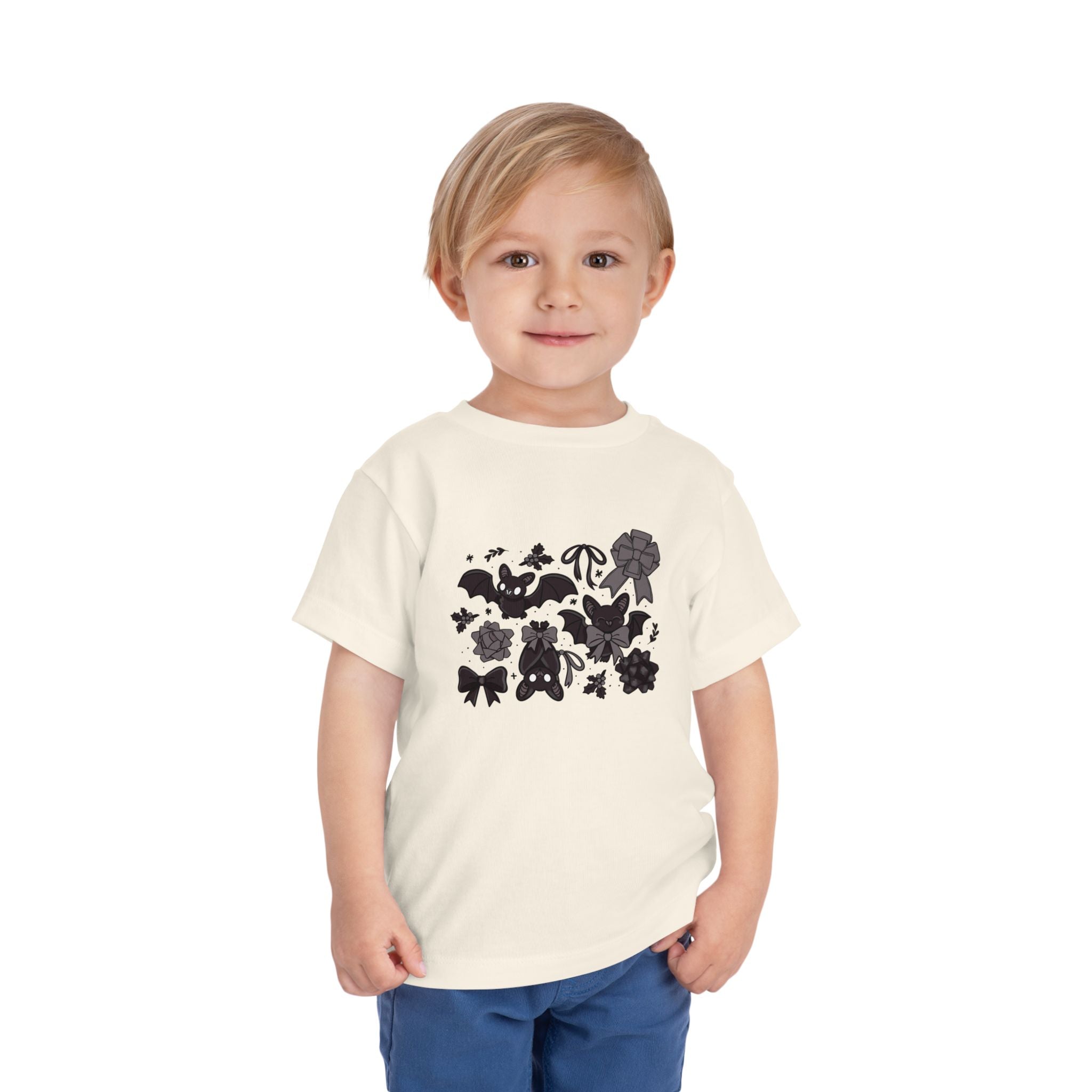 Monochrome Bats & Bows Toddler Short Sleeve Tee