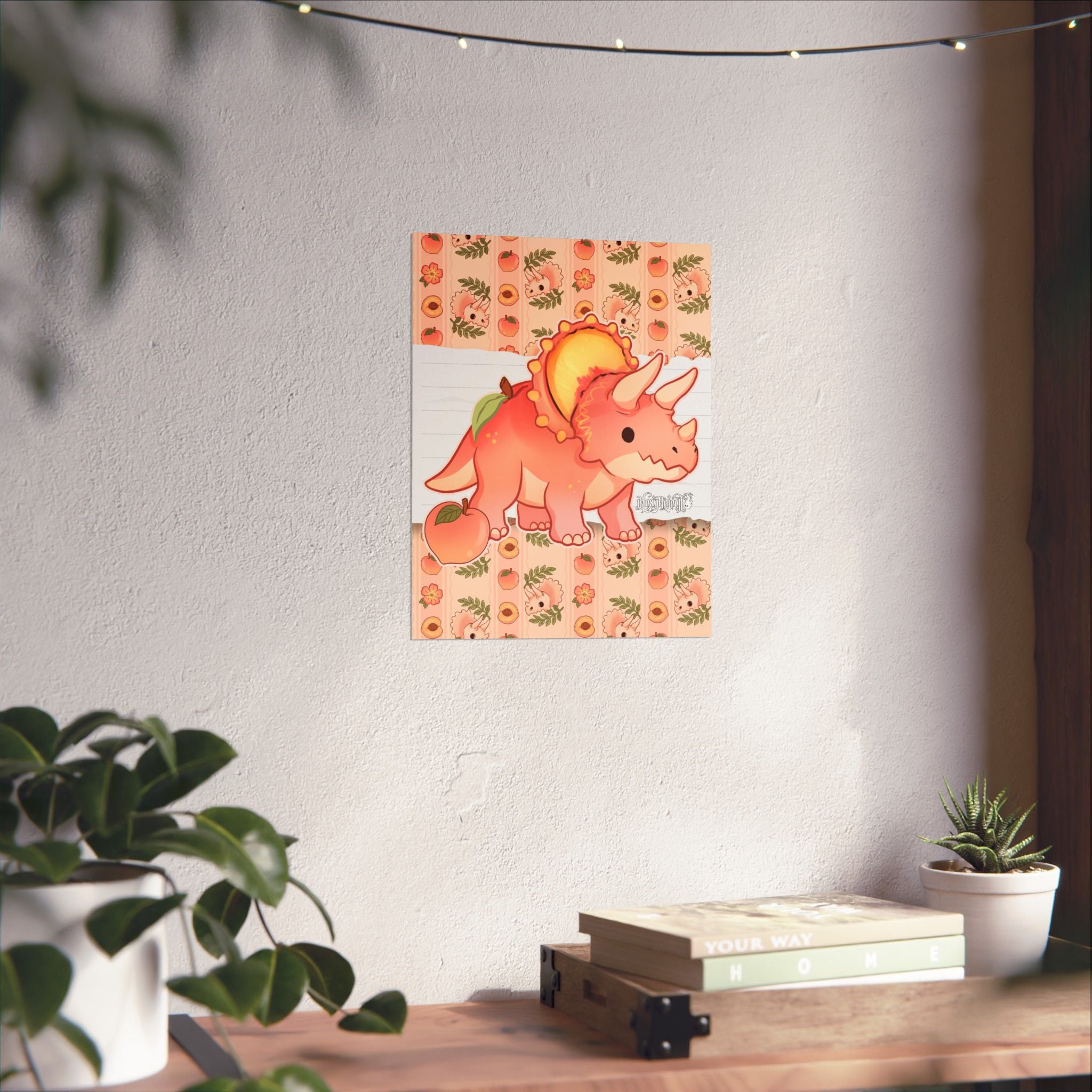 Peach Triceratops Dinosaur Matte Vertical Poster Art Print. Peachasaurus.