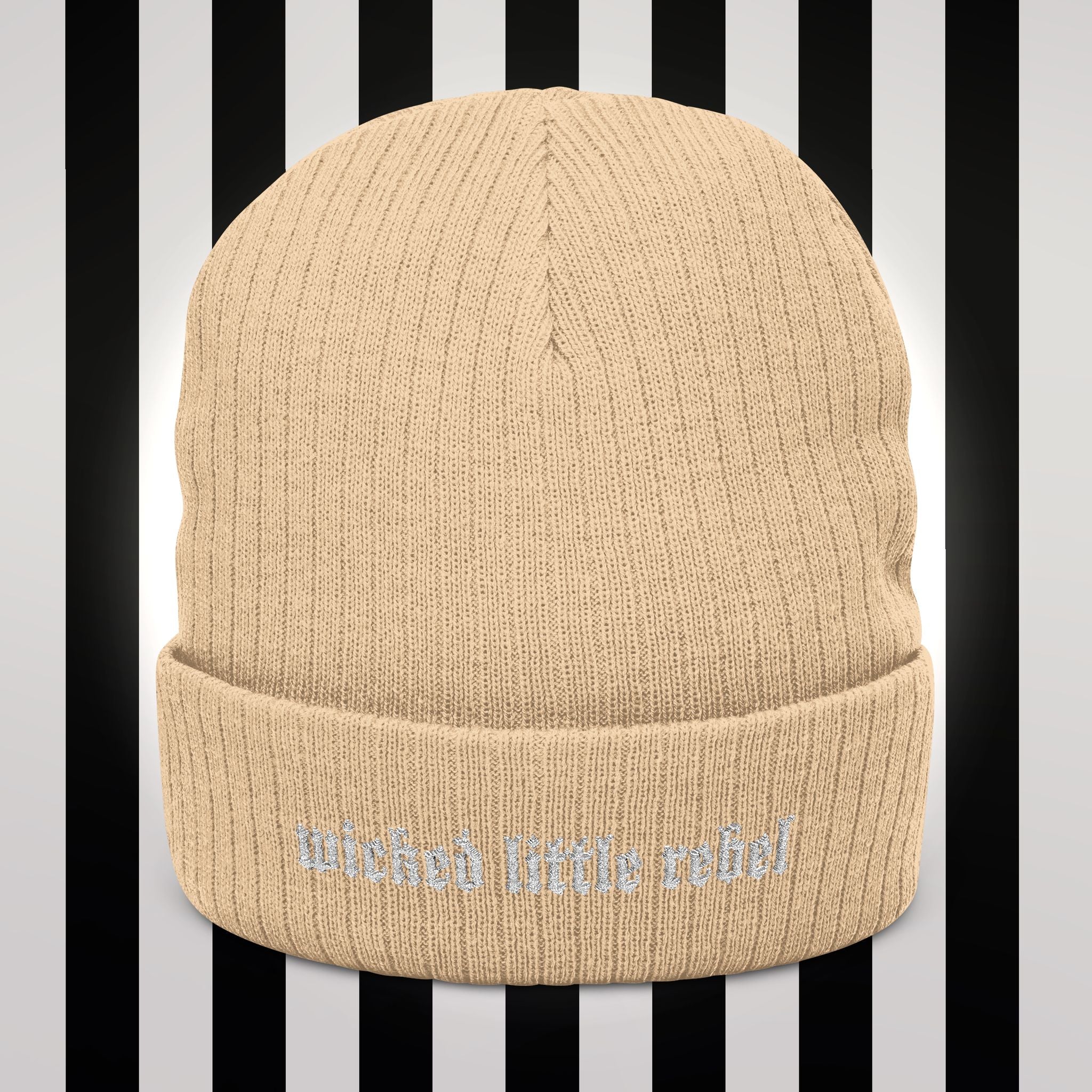 Wicked little rebel Ribbed Knit Beanie – Stylish Embroidered Cap for All Seasons