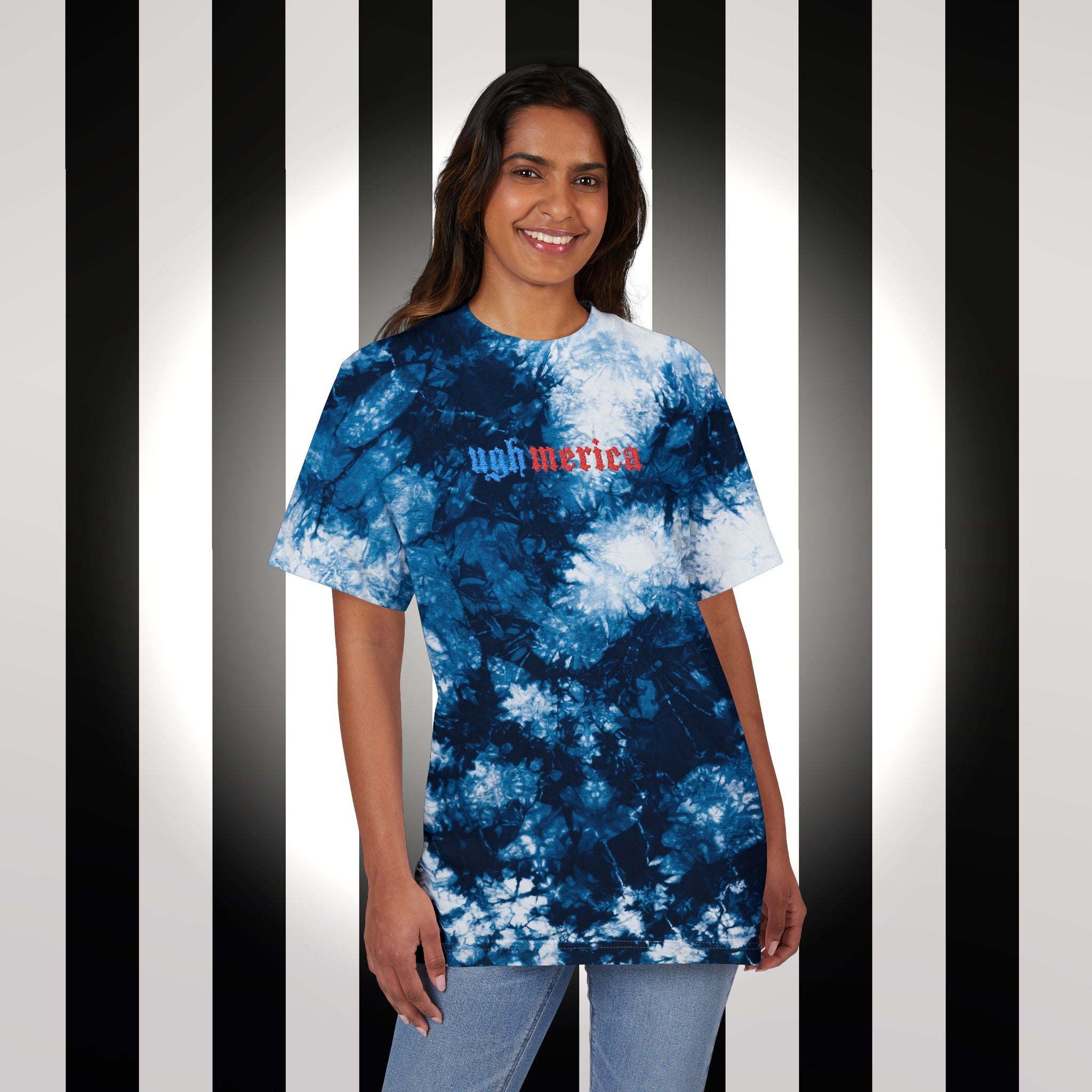 Ughmerica Oversized Tie-Dye T-Shirt — Embroidered anti-fourth of July, FDT Black & White Grunge