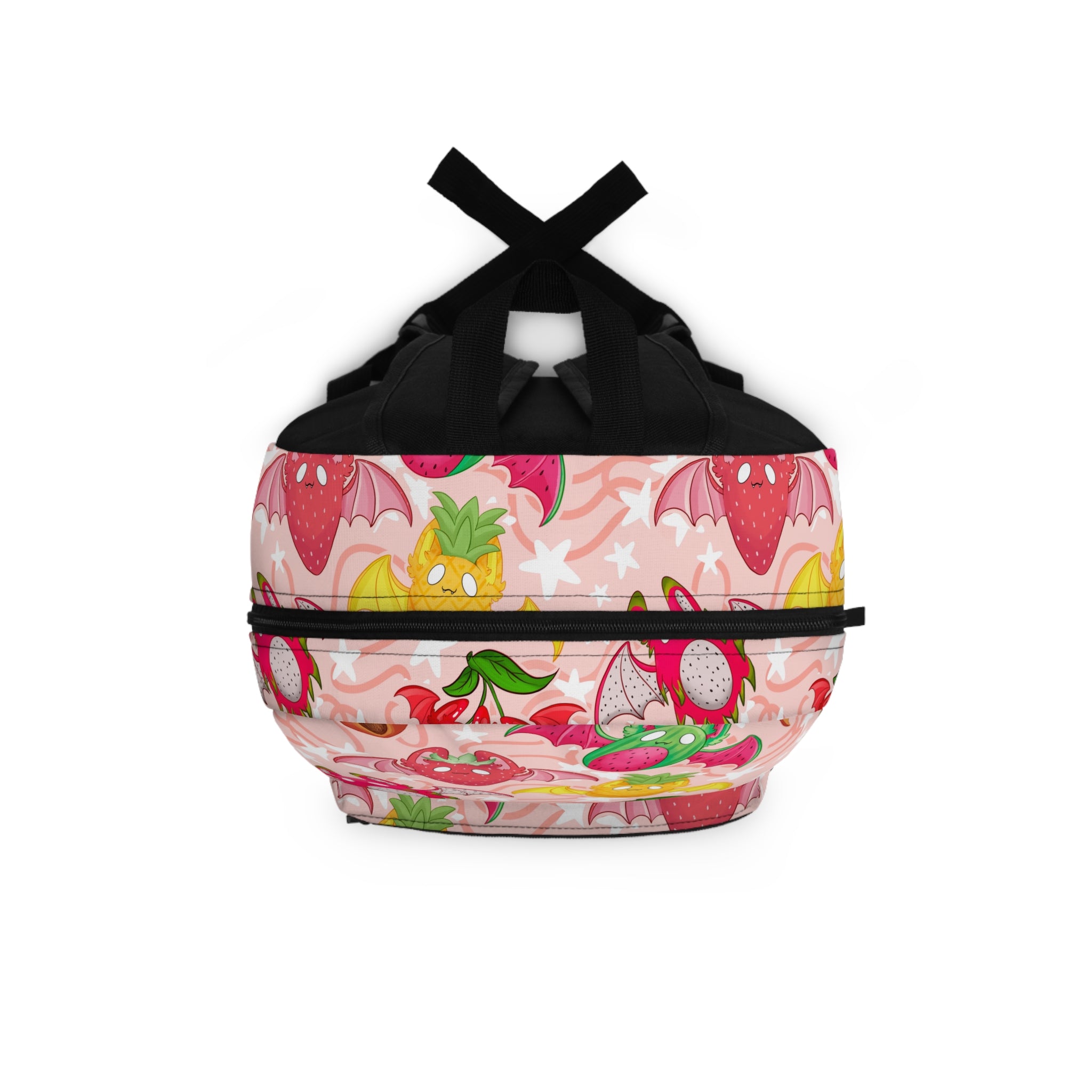 Cute Fruit Bat Pattern Backpack — Pink Strawberry & Pineapple Cartoon School Bag