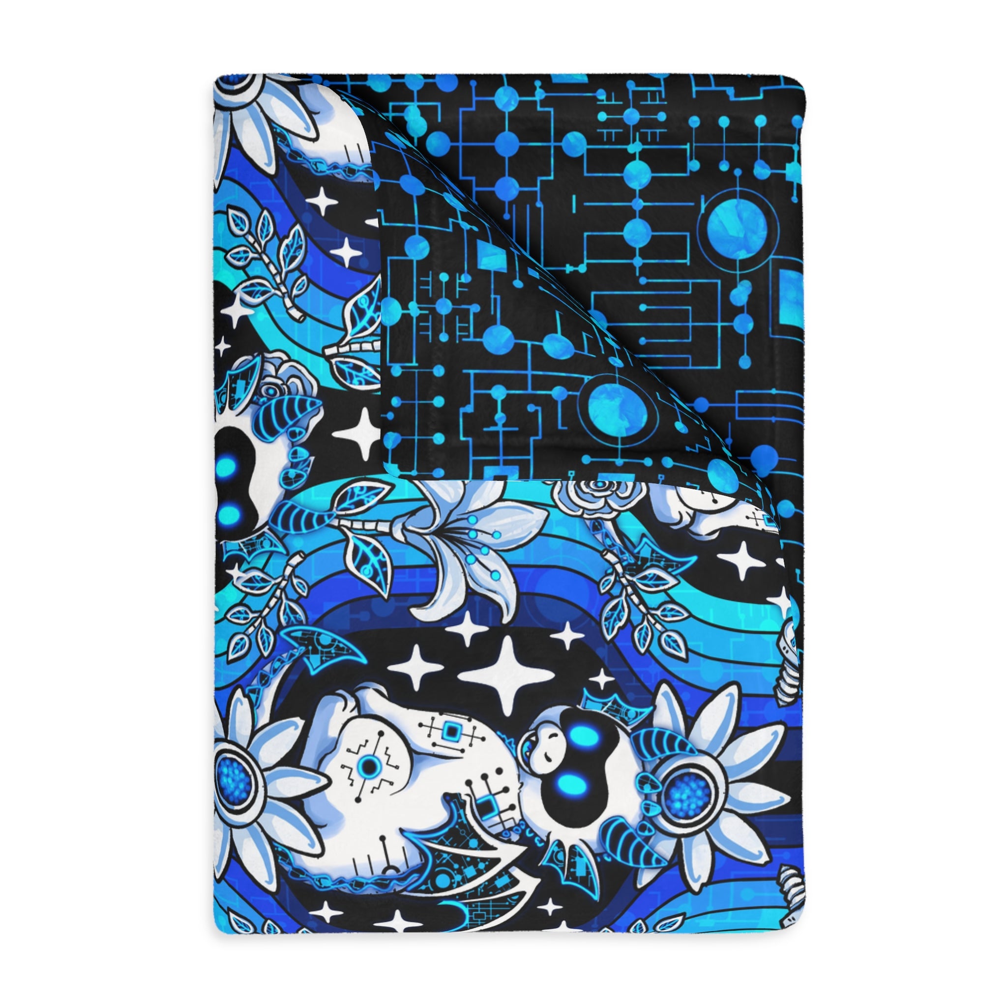 Mystic Robotic Dragon Moon Blanket — Reversible Blue Celestial Microfiber Throw