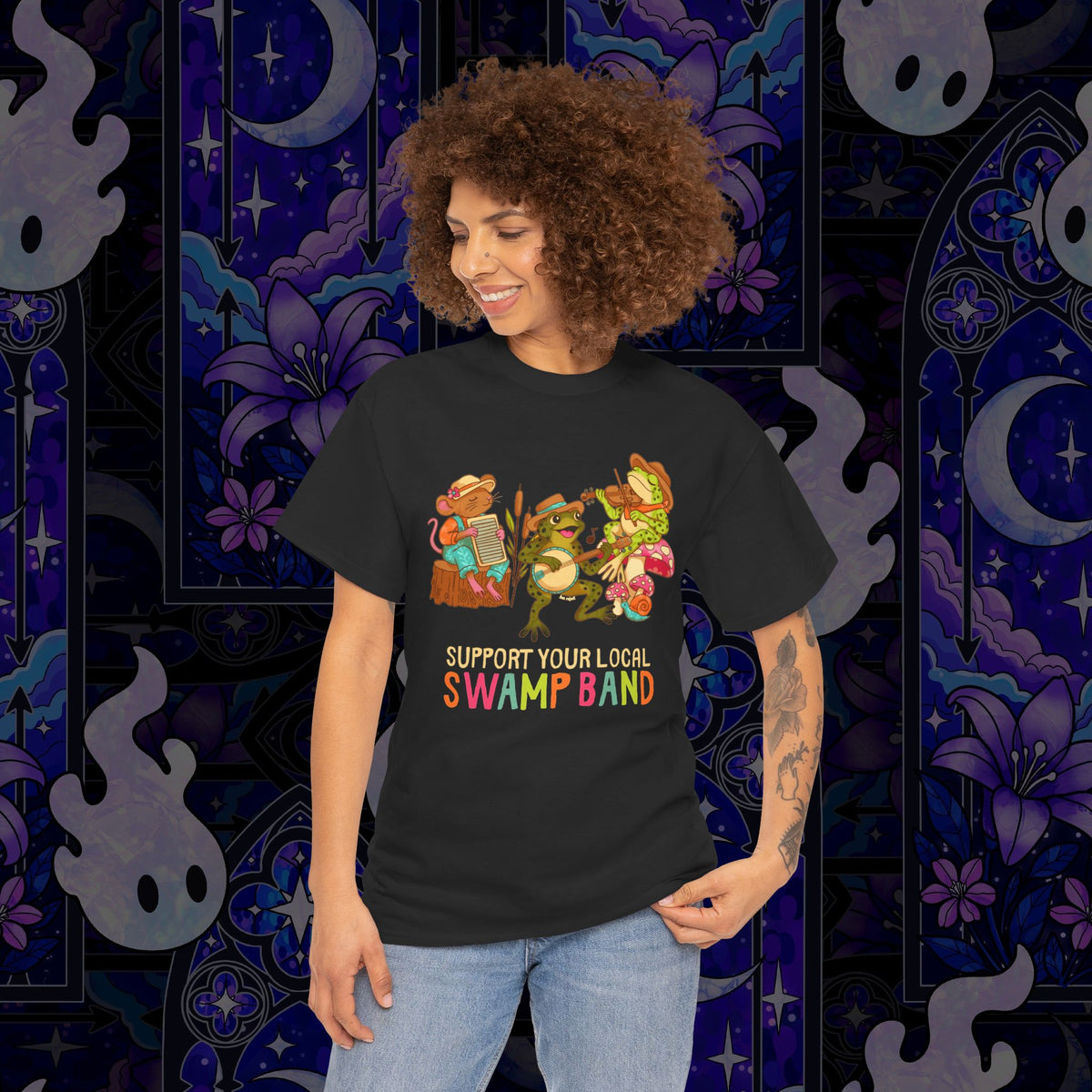 Support Your Local Swamp Band T-Shirt — Cute Frog & Mushroom Band Tee