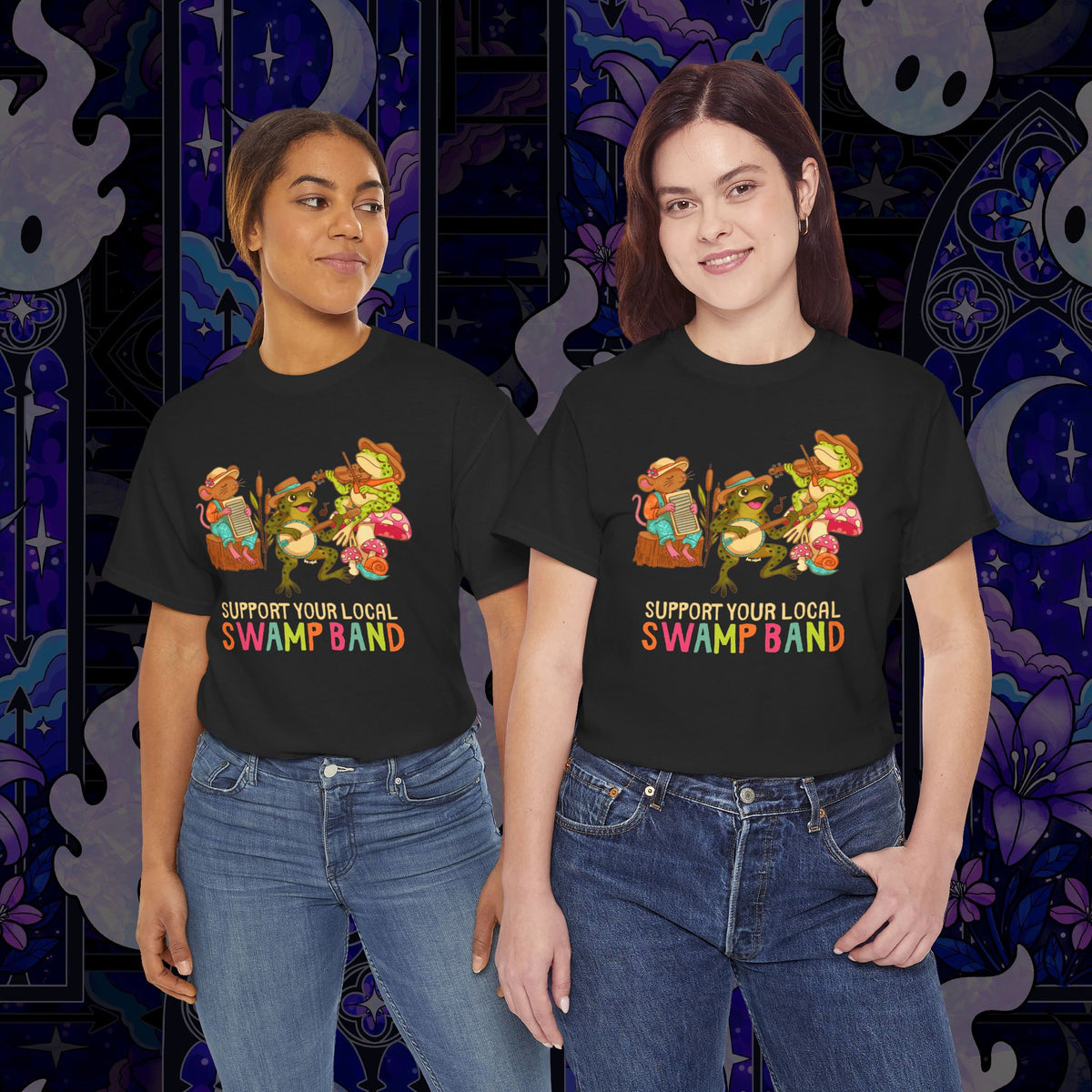 Support Your Local Swamp Band T-Shirt — Cute Frog & Mushroom Band Tee
