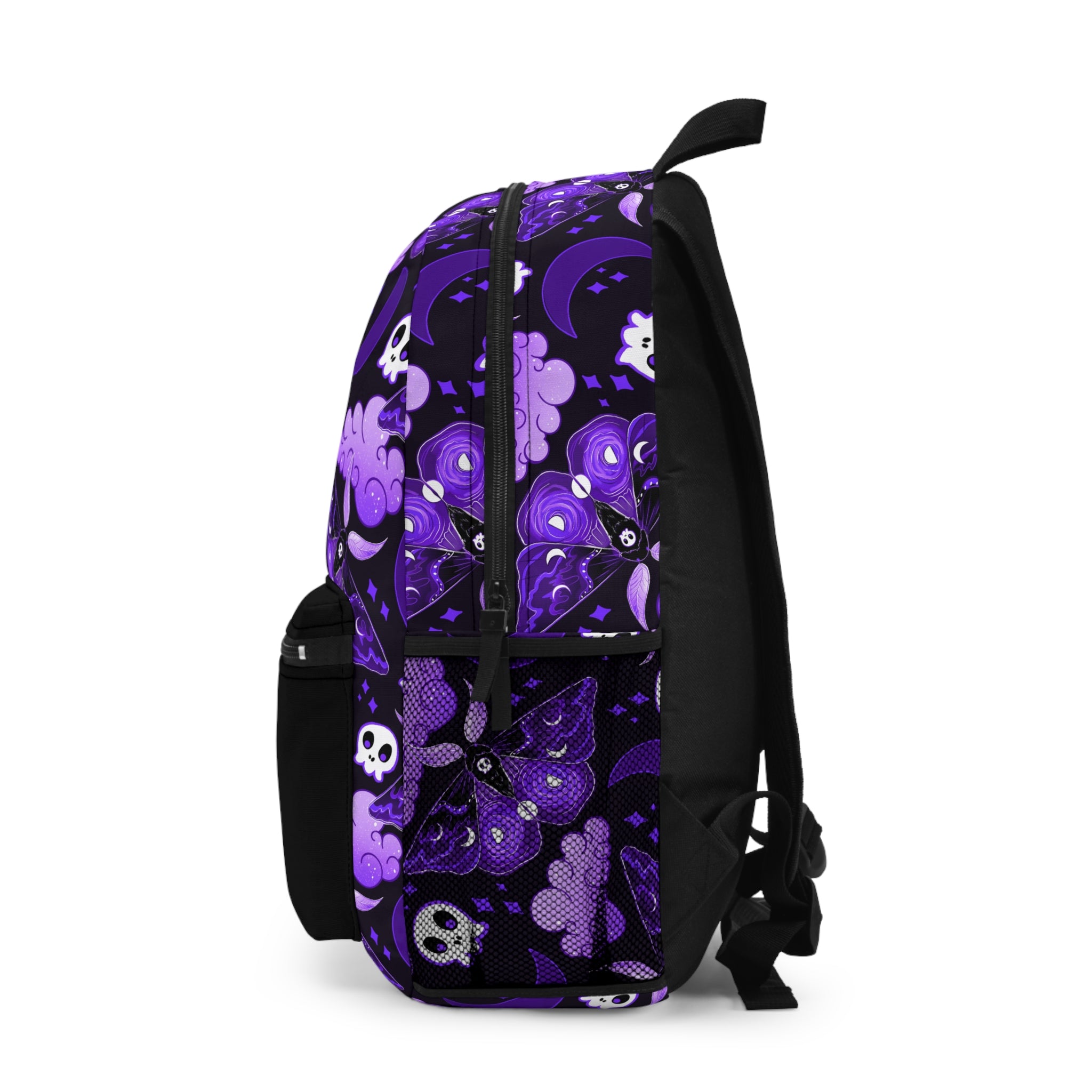 Purple Goth Moth Backpack II — Skull, Moon & Cloud Pattern