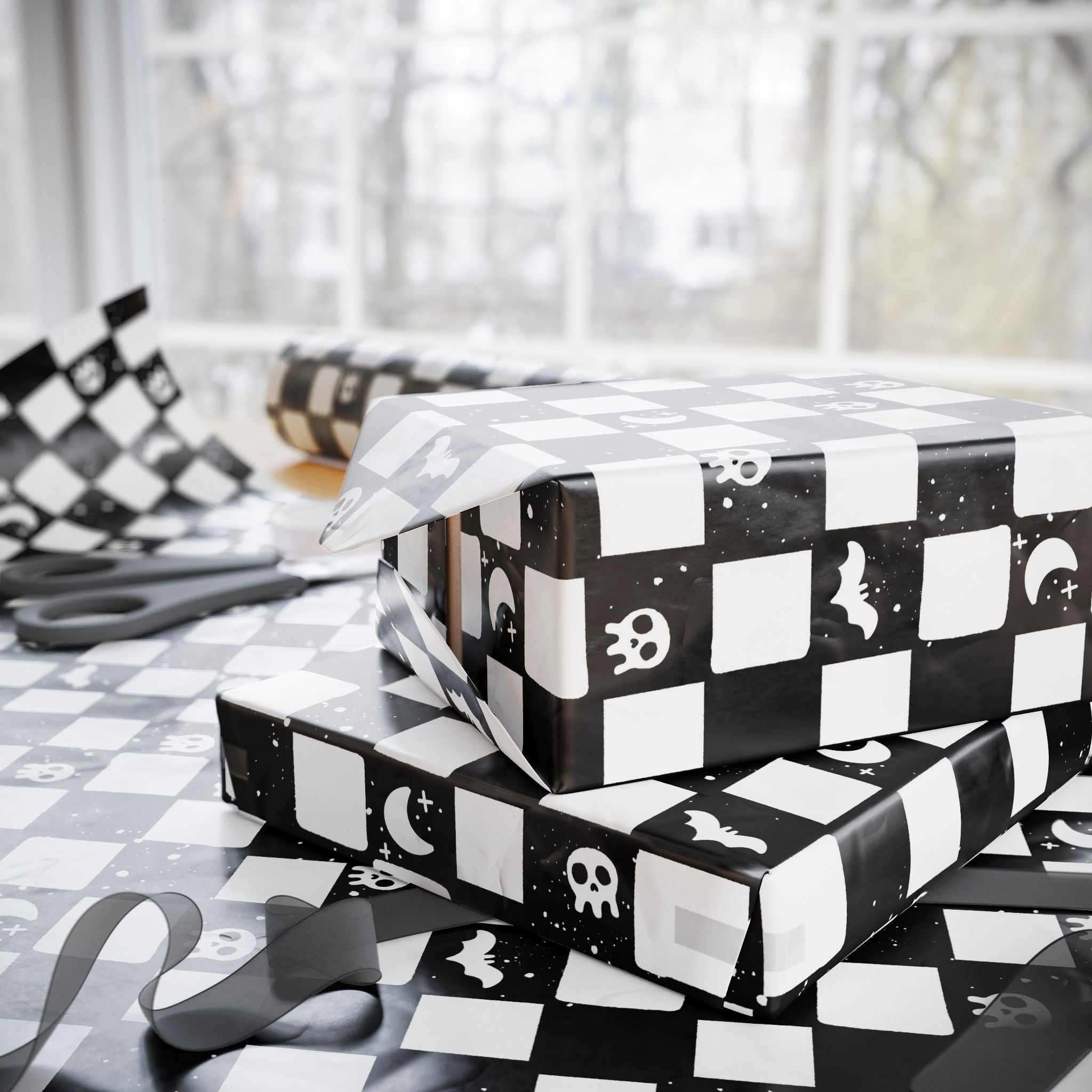 Goth Checkers Wrapping Paper, Gift Wrap for Any Occasion, Unique Gift Packaging, Eco-Friendly, Holiday Wrapping, Birthday Celebration