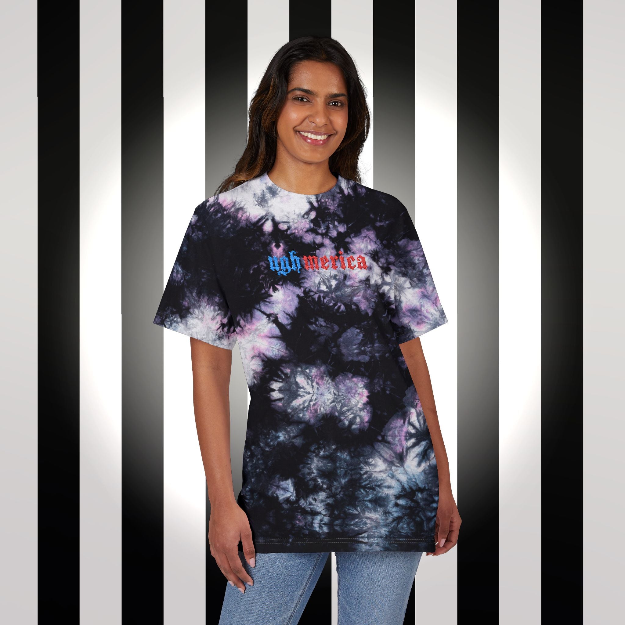 Ughmerica Oversized Tie-Dye T-Shirt — Embroidered anti-fourth of July, FDT Black & White Grunge