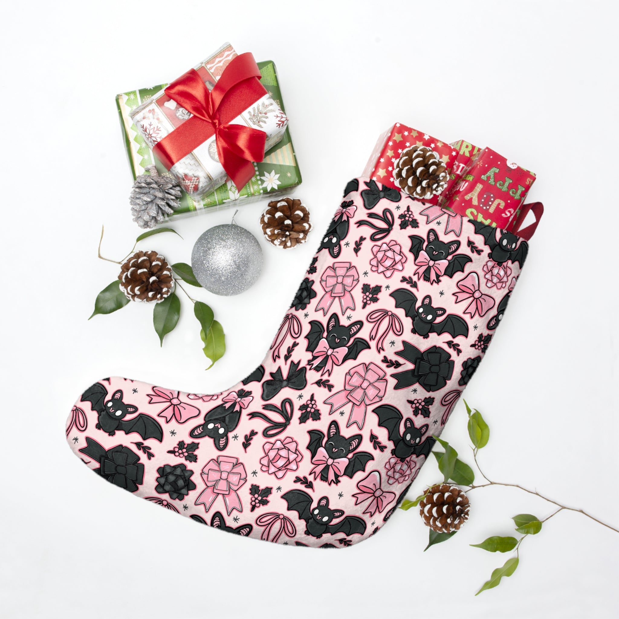 Bats & Bows Stockings | Fun Holiday Decor, Unique Gift, Christmas Party Accessories, Advent Calendar, Kids' Joy