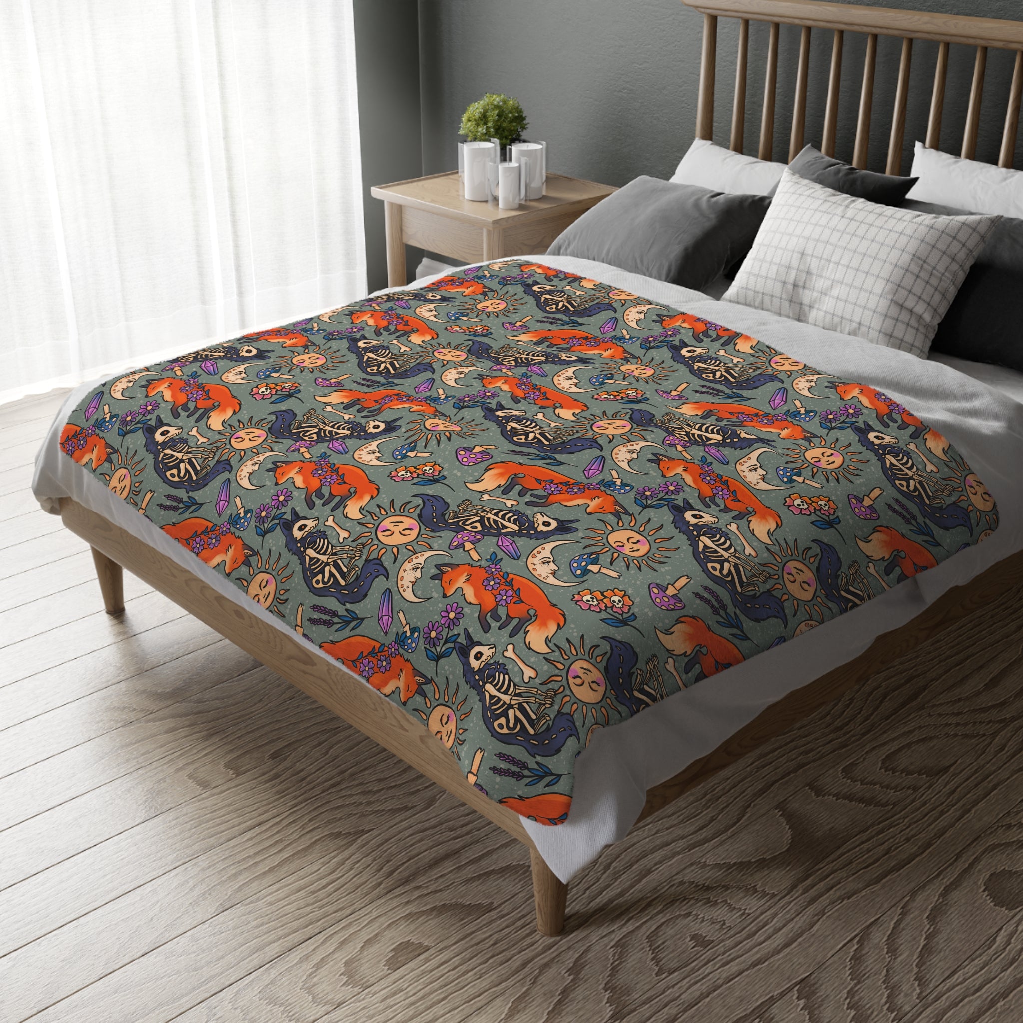 Fox Whimsy Blanket — Double Sided Reversible Velveteen Throw