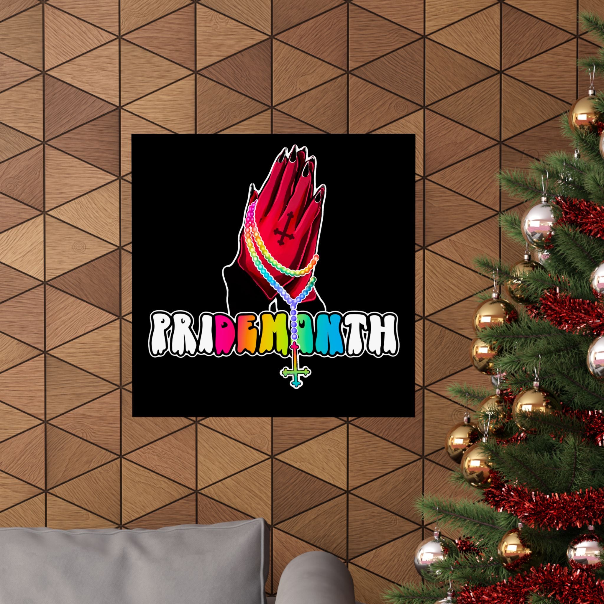 priDEMONth Poster — Rainbow 'Pride Month' Praying Hands Matte Vertical Poster