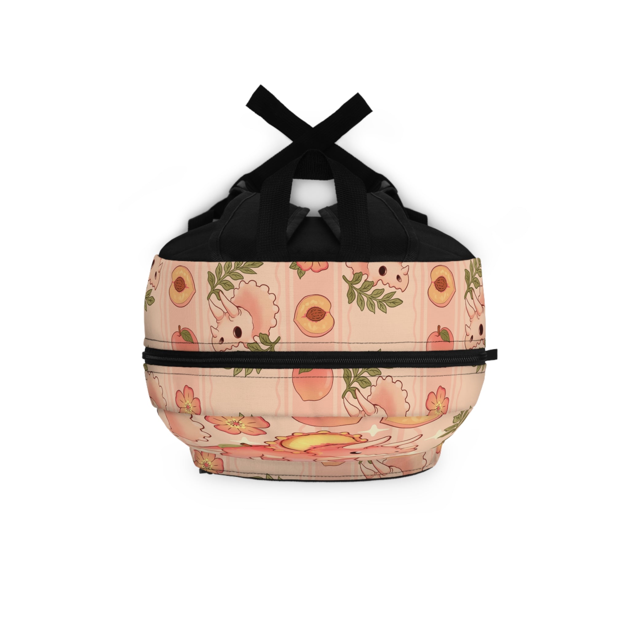 Cute Peach Triceratops Backpack — Pink Floral Dino School Bag