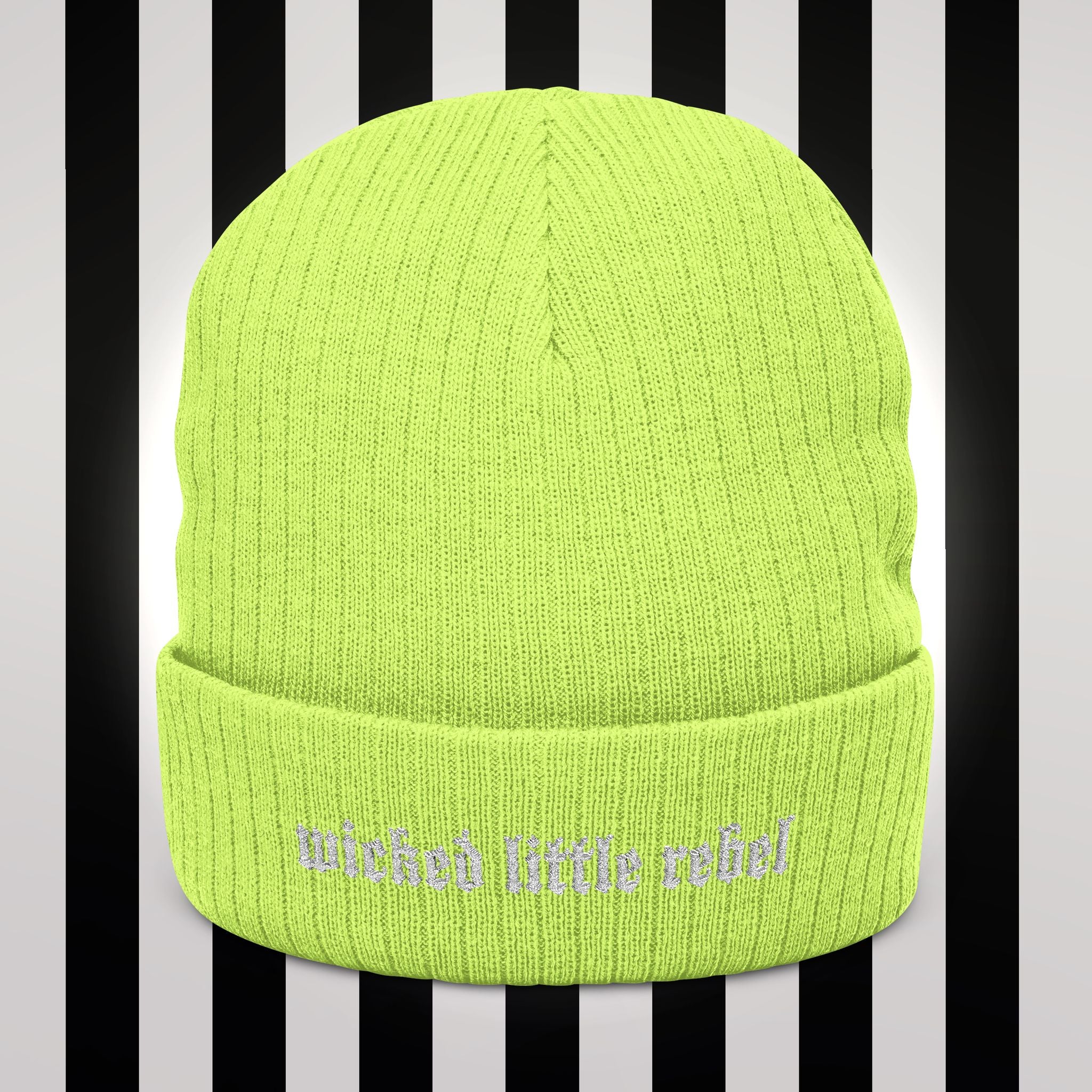 Wicked little rebel Ribbed Knit Beanie – Stylish Embroidered Cap for All Seasons