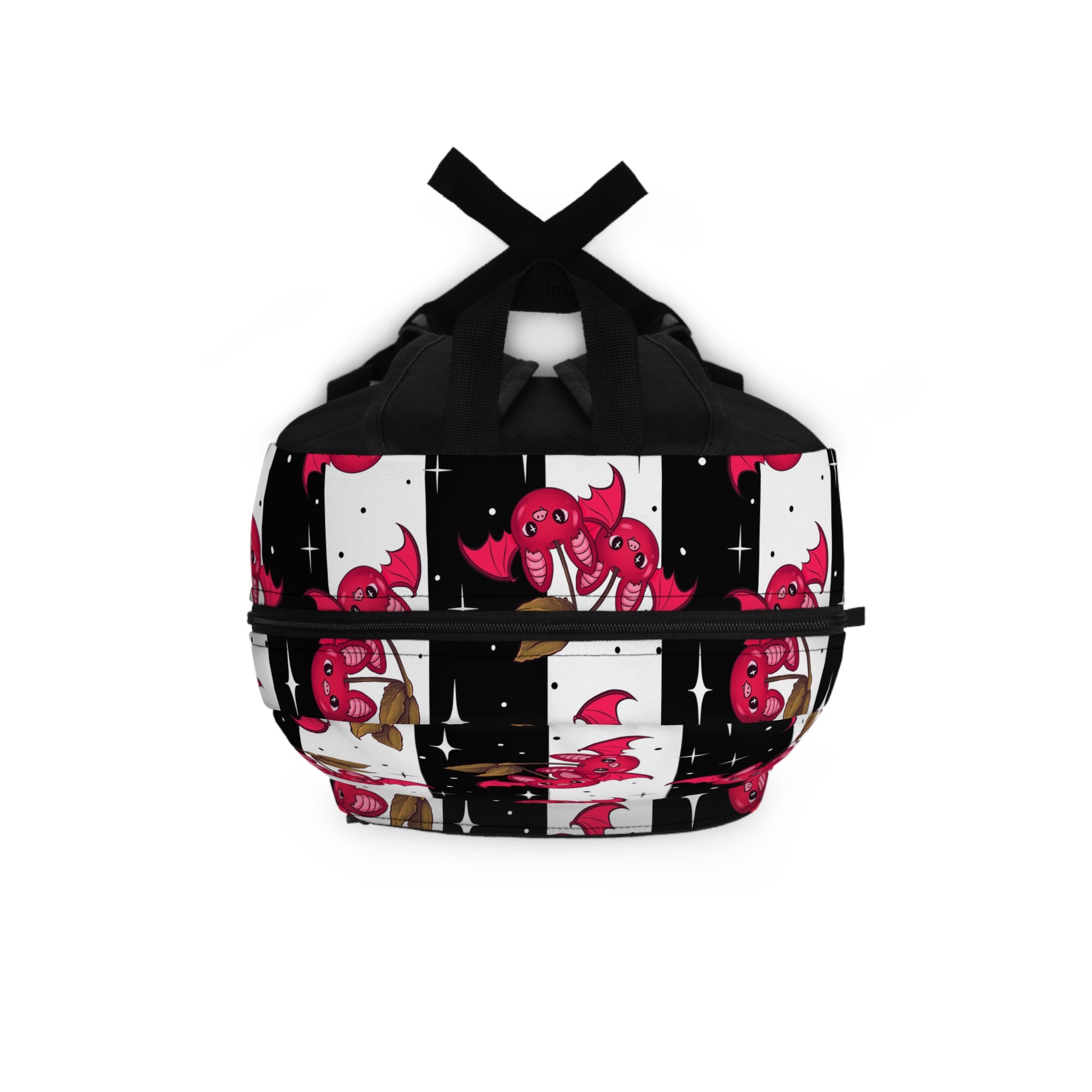 Cherry Fruit Bat Pattern Backpack — Cute Red Bat Striped School Bag
