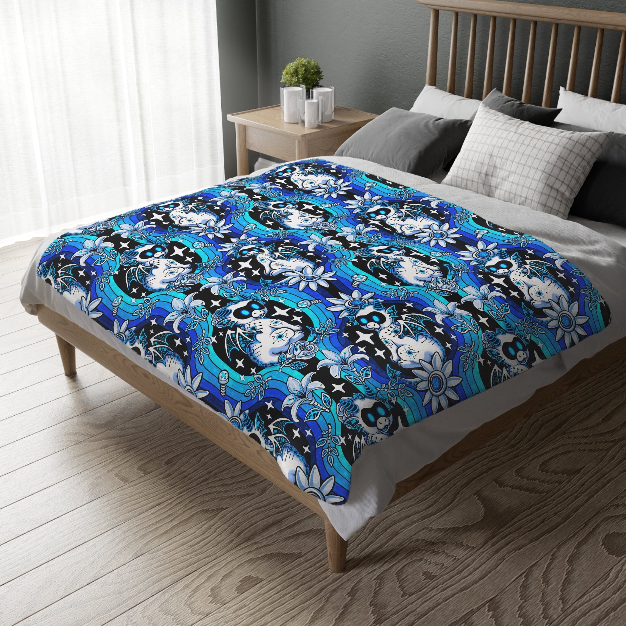 Mystic Robotic Dragon Moon Blanket — Reversible Blue Celestial Microfiber Throw