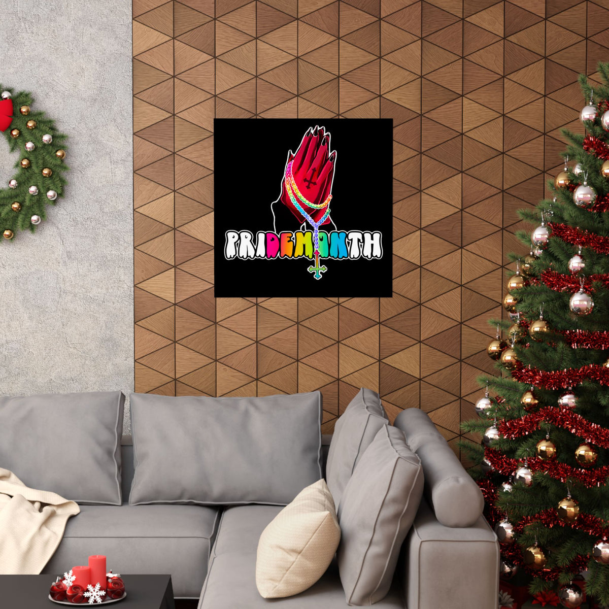 priDEMONth Poster — Rainbow 'Pride Month' Praying Hands Matte Vertical Poster
