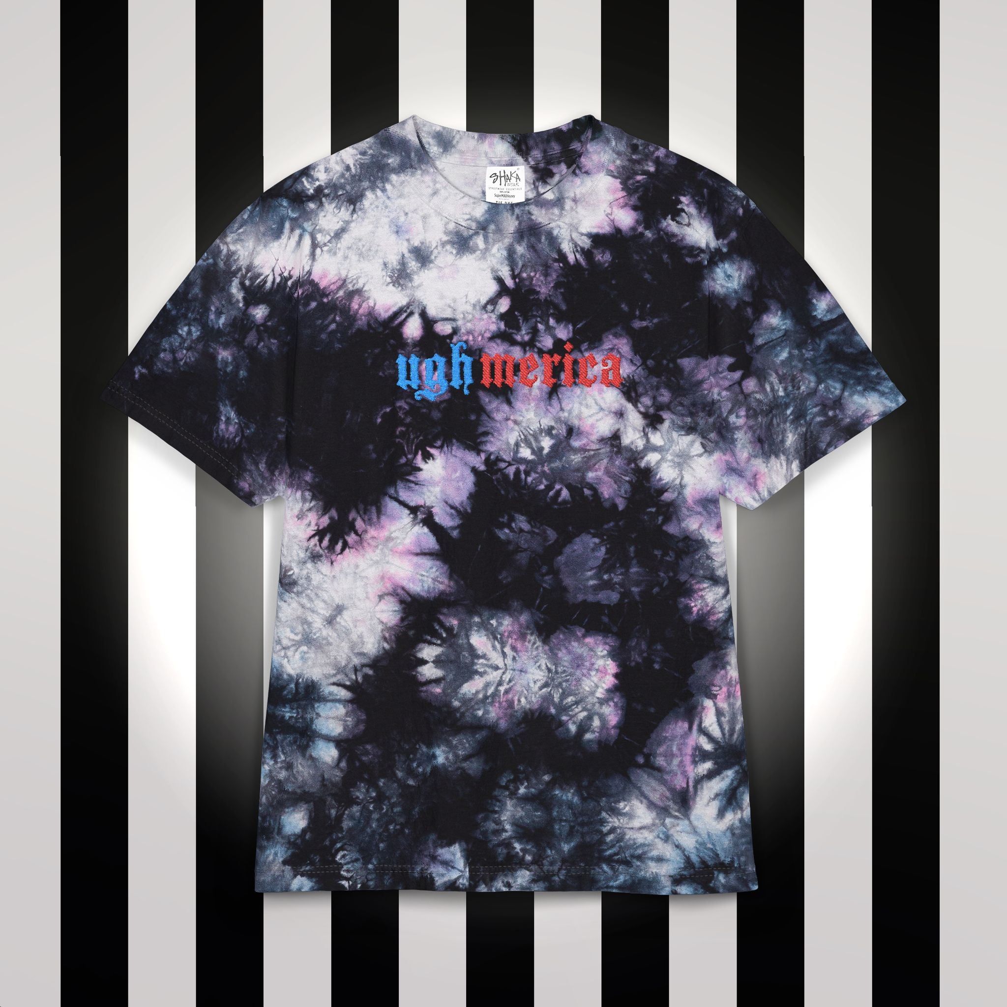 Ughmerica Oversized Tie-Dye T-Shirt — Embroidered anti-fourth of July, FDT Black & White Grunge