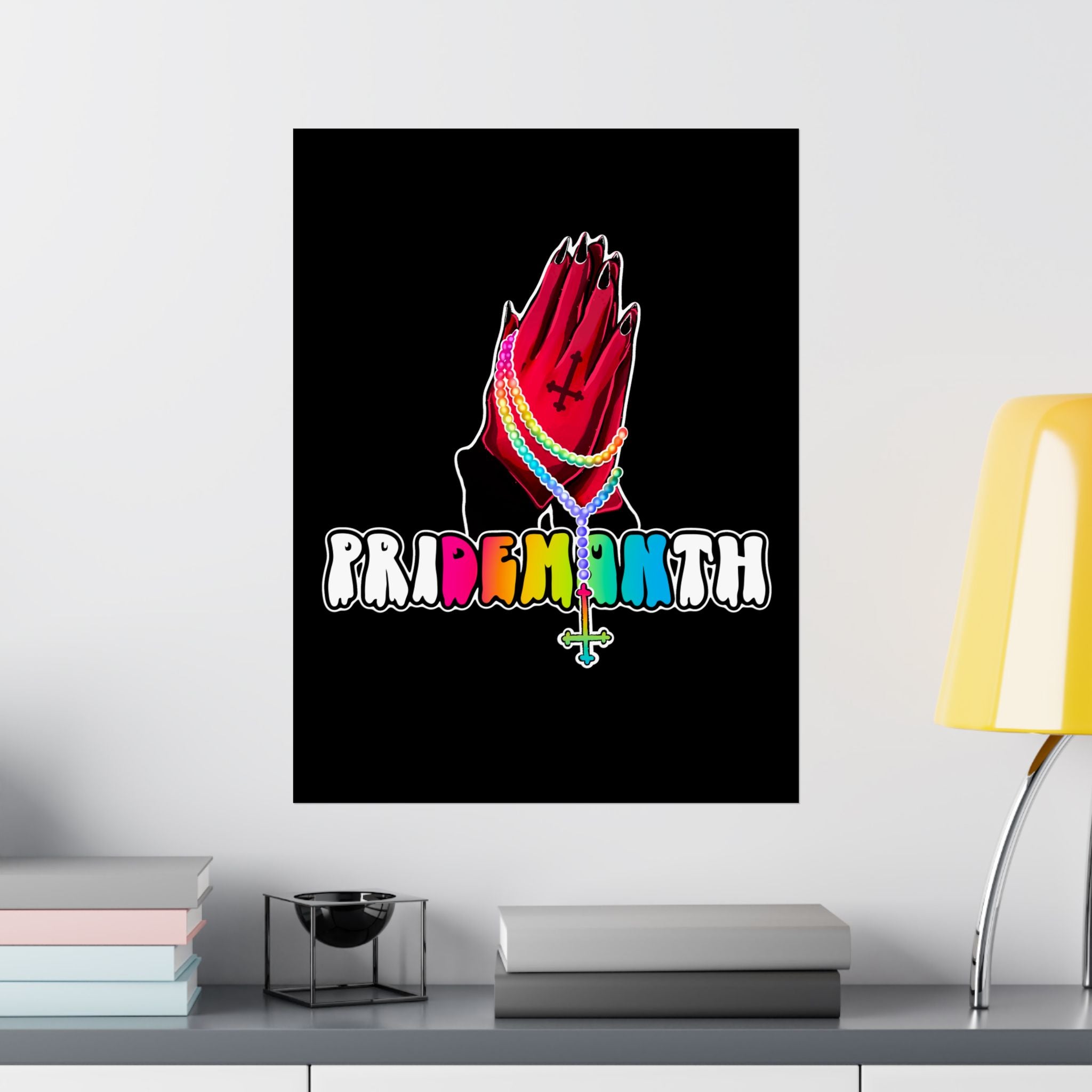 priDEMONth Poster — Rainbow 'Pride Month' Praying Hands Matte Vertical Poster