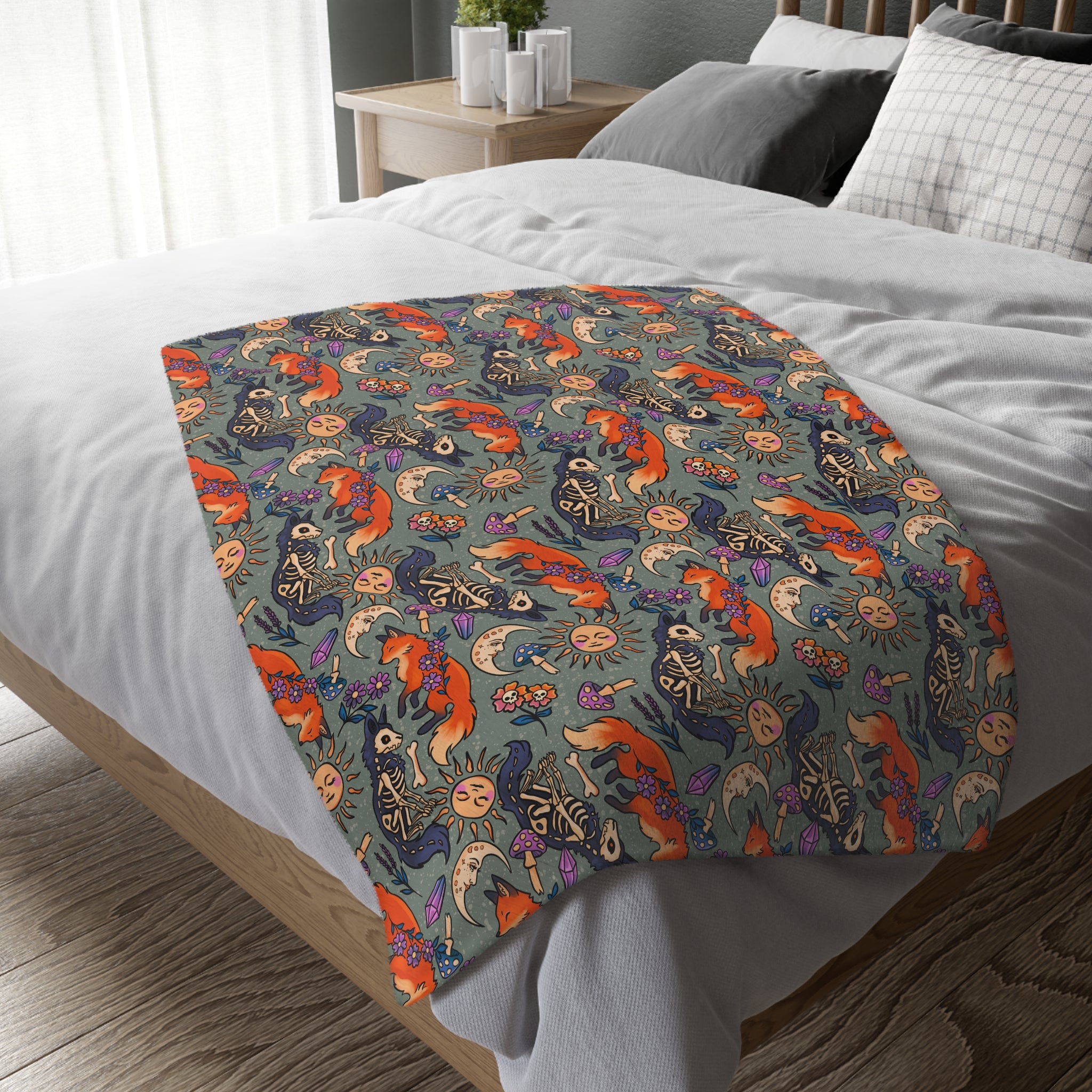 Fox Whimsy Blanket — Double Sided Reversible Velveteen Throw