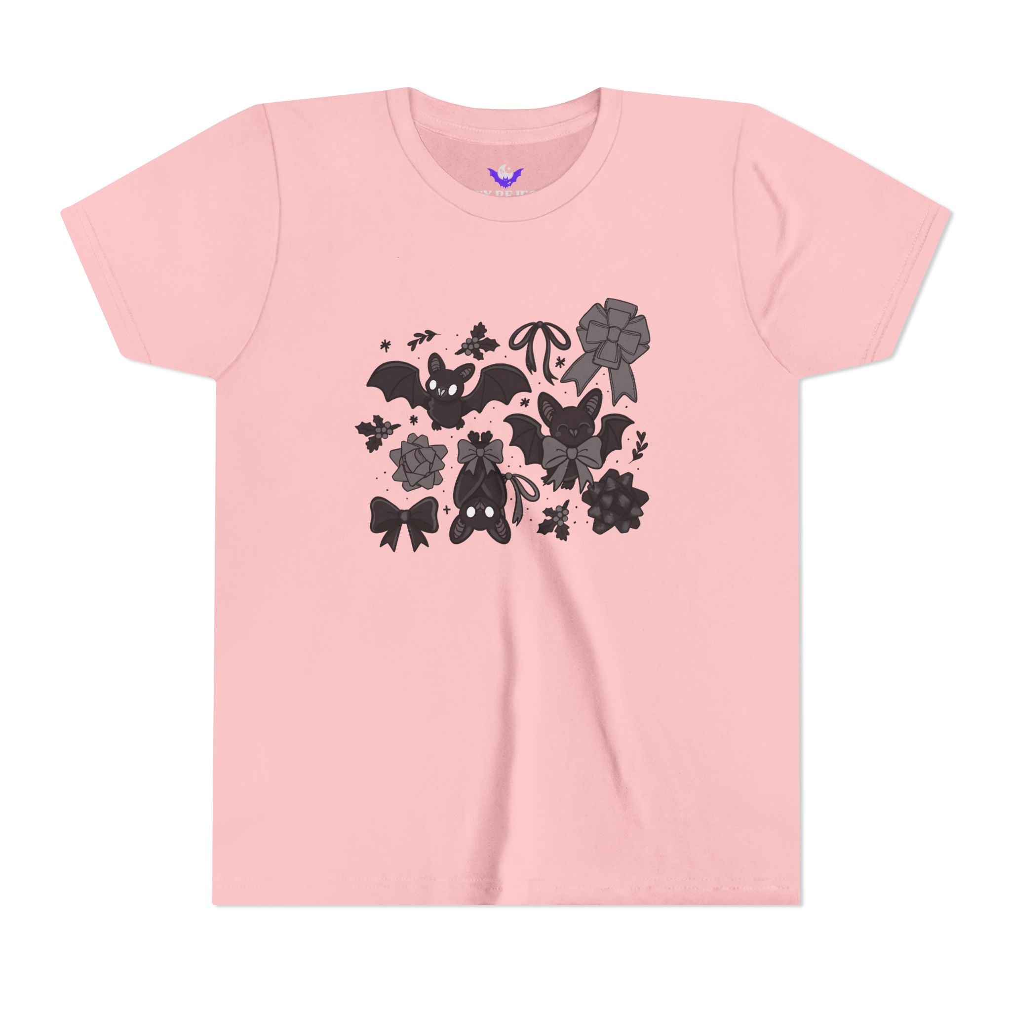 Monochrome Bats & Bows Youth Short Sleeve Tee