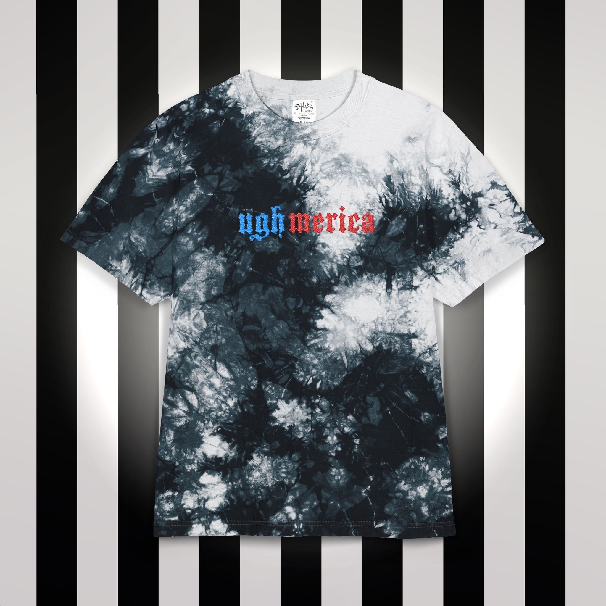 Ughmerica Oversized Tie-Dye T-Shirt — Embroidered anti-fourth of July, FDT Black & White Grunge