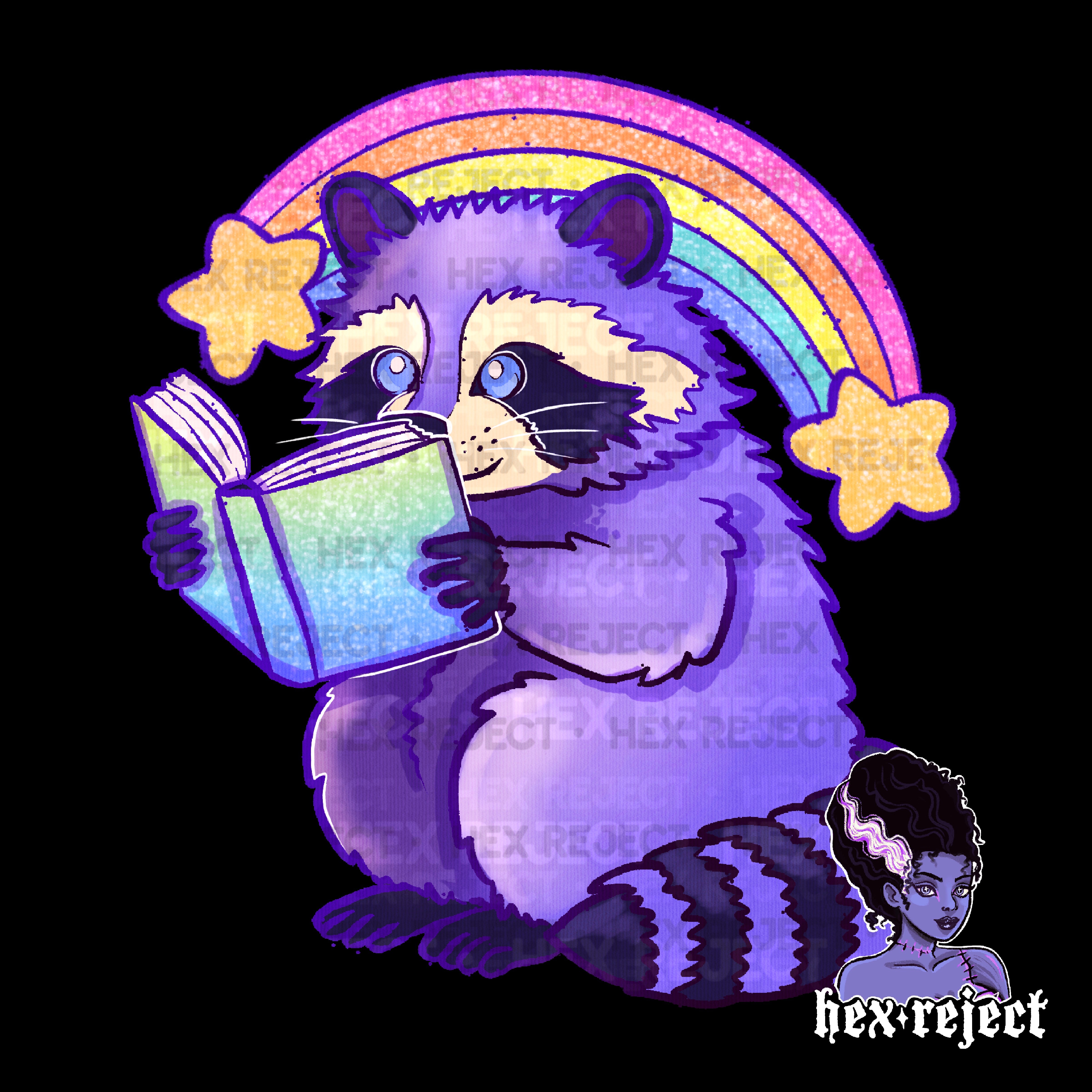 Trashy - reading raccoons and opossums - Seamless & png file - 14 days of yuck