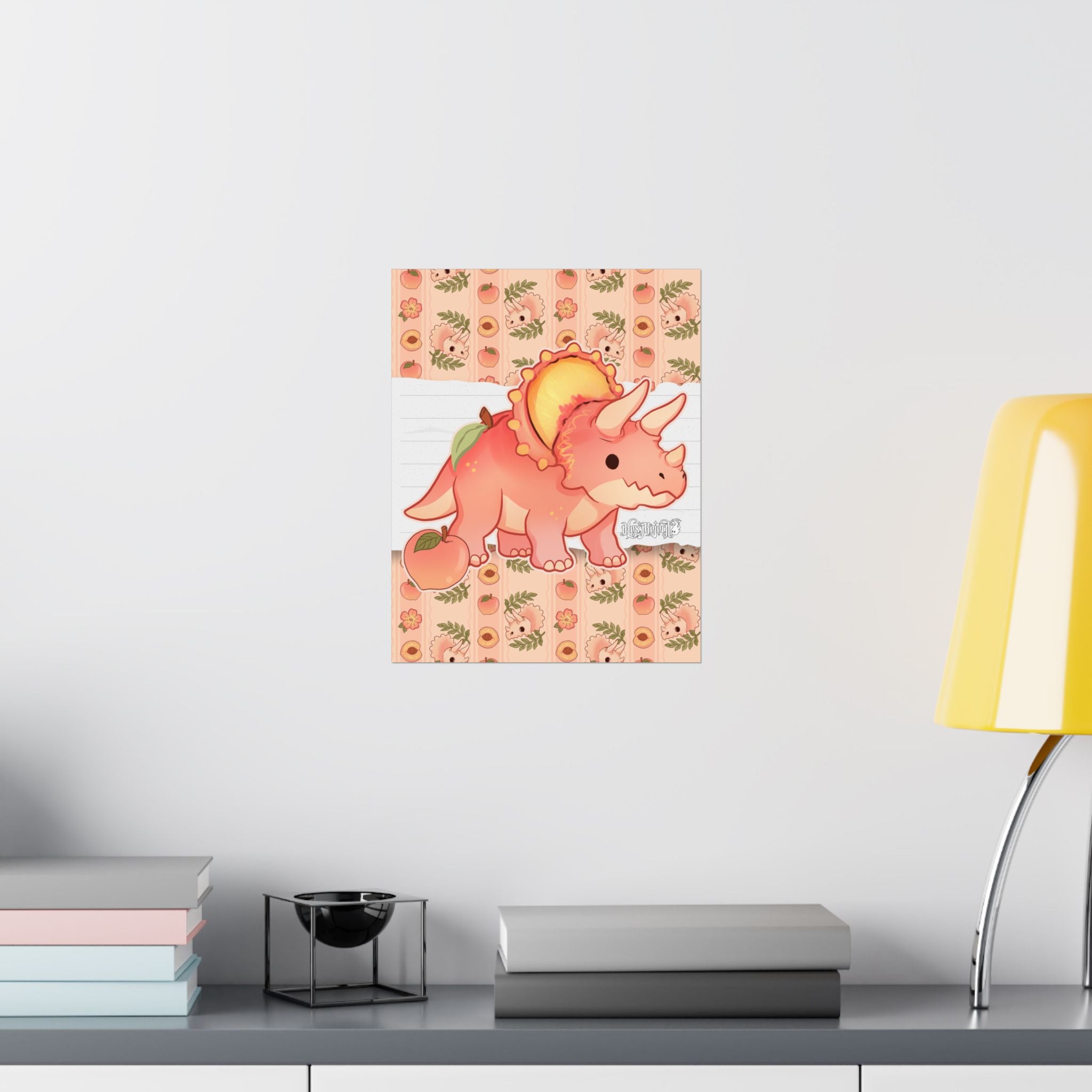 Peach Triceratops Dinosaur Matte Vertical Poster Art Print. Peachasaurus.