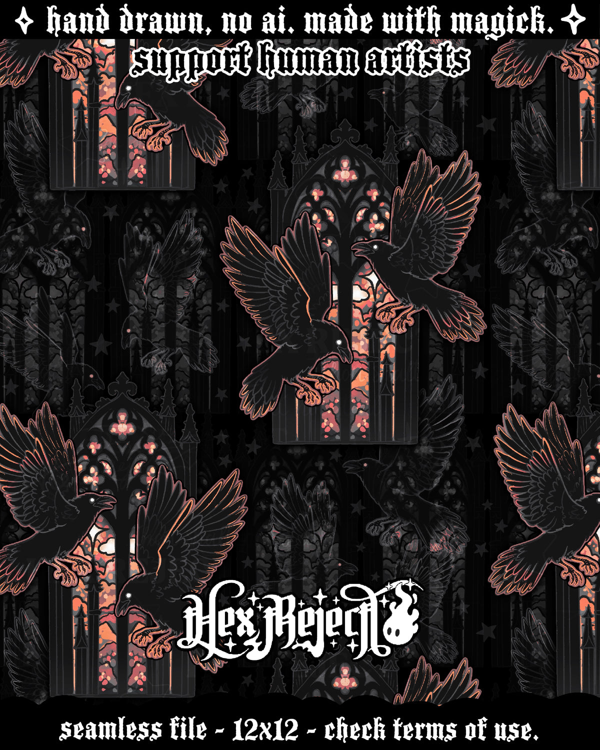 Day Fourteen - Bird - Muninn & Huginn Ravens: Hextober - Seamless file
