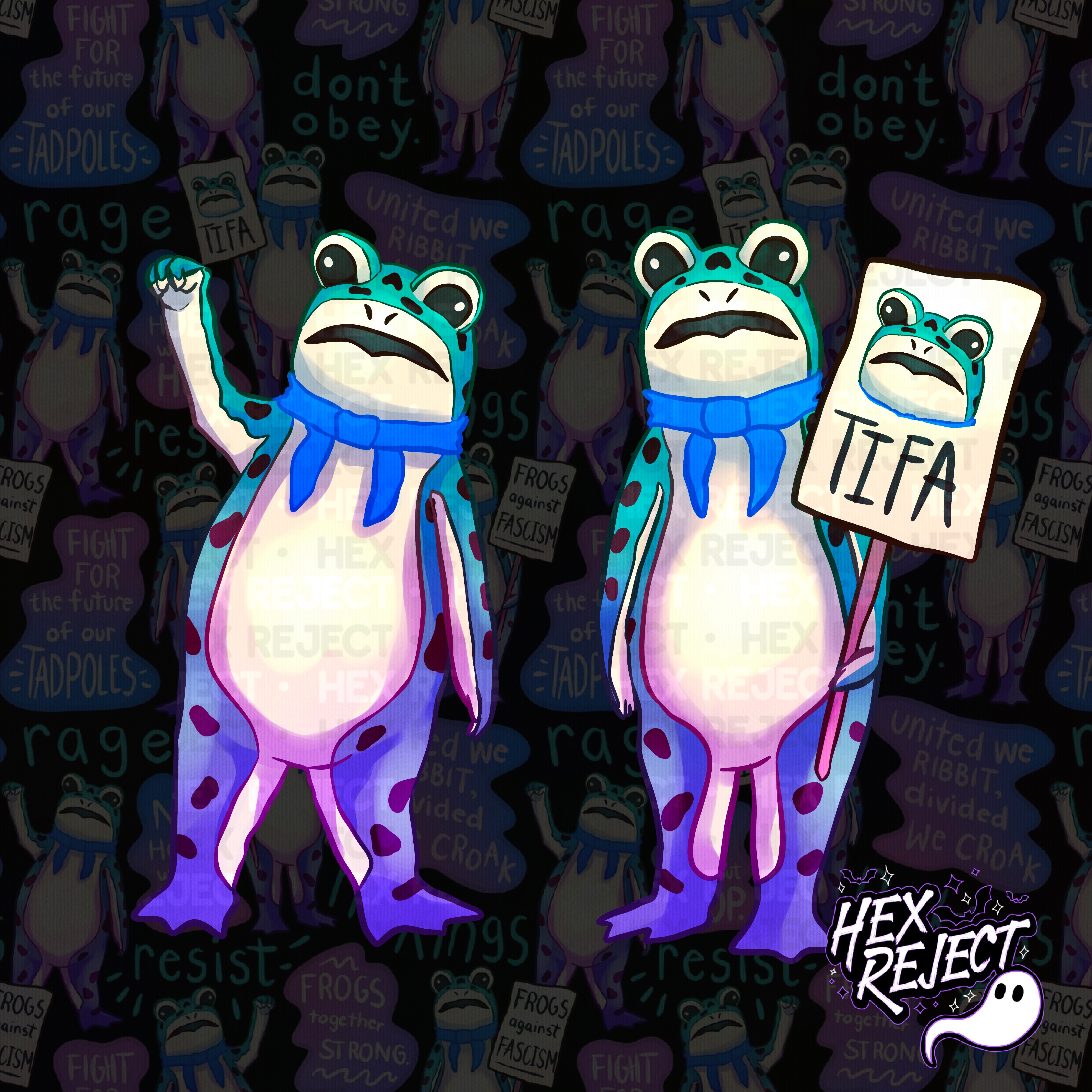 Portland Frog - antifa, antifascist, protest, human rights - Seamless & PNG files - Hextober 2025