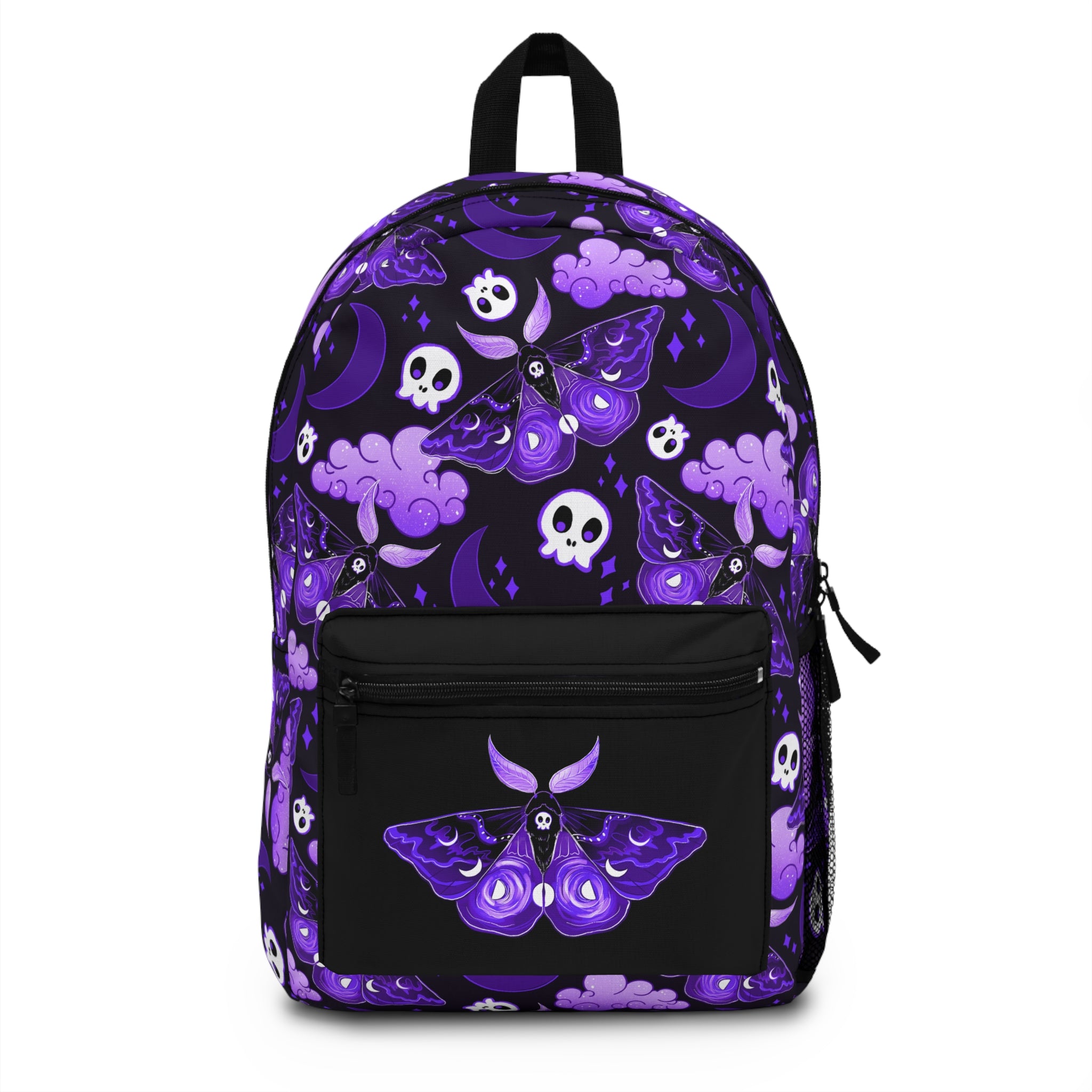 Purple Goth Moth Backpack II — Skull, Moon & Cloud Pattern