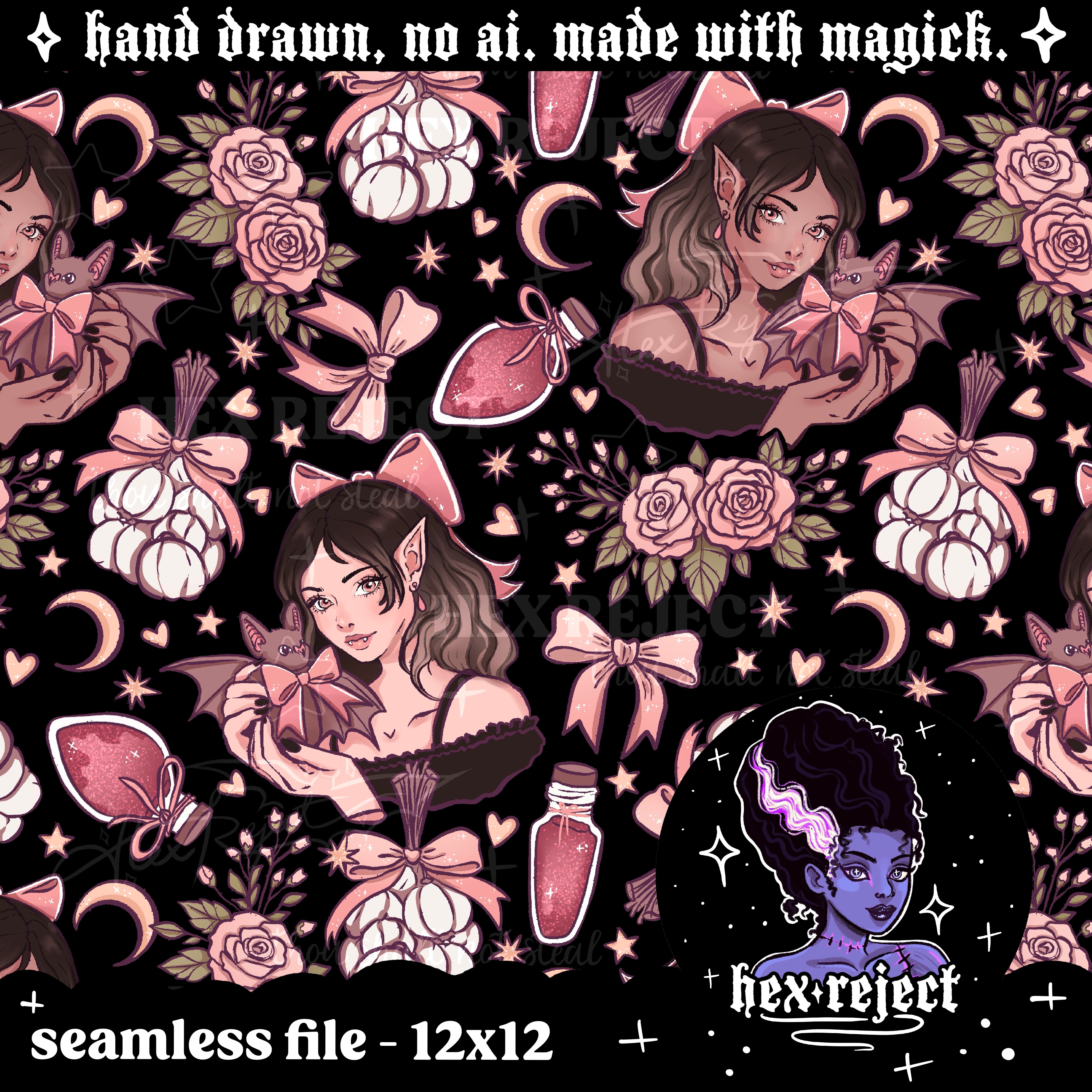 Coquette Vampire - Seamless & png files - 14 days of yuck