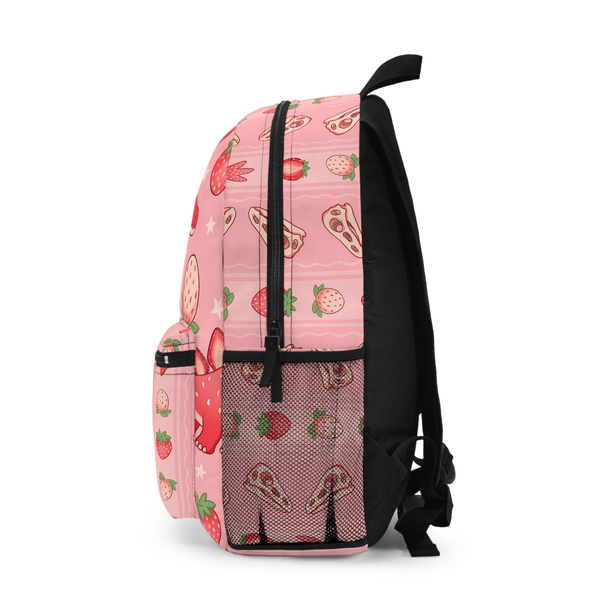 Pink Strawberry Dino Backpack – Cute Kids School Bag with Dinosaur Print